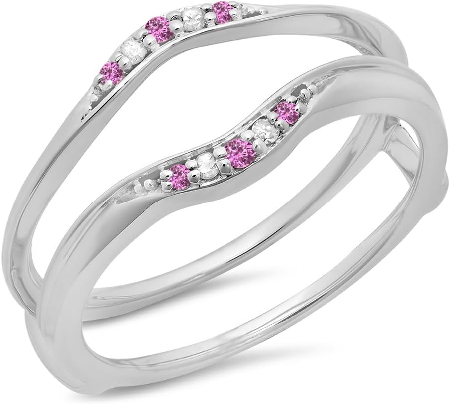 10K Gold Round Pink Sapphire & White Diamond Ladies
