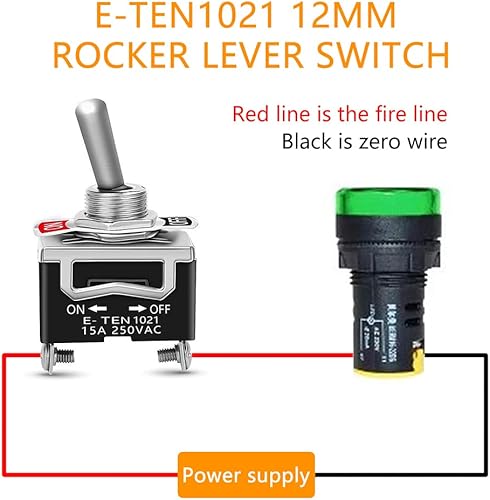 Miniatura 6 de 2 interruptores de palanca de 12 V SPST de encendidoapagado impermeable, interruptor de palanca marino, 15 A 250 VCA, interruptor CC de metal sólido
