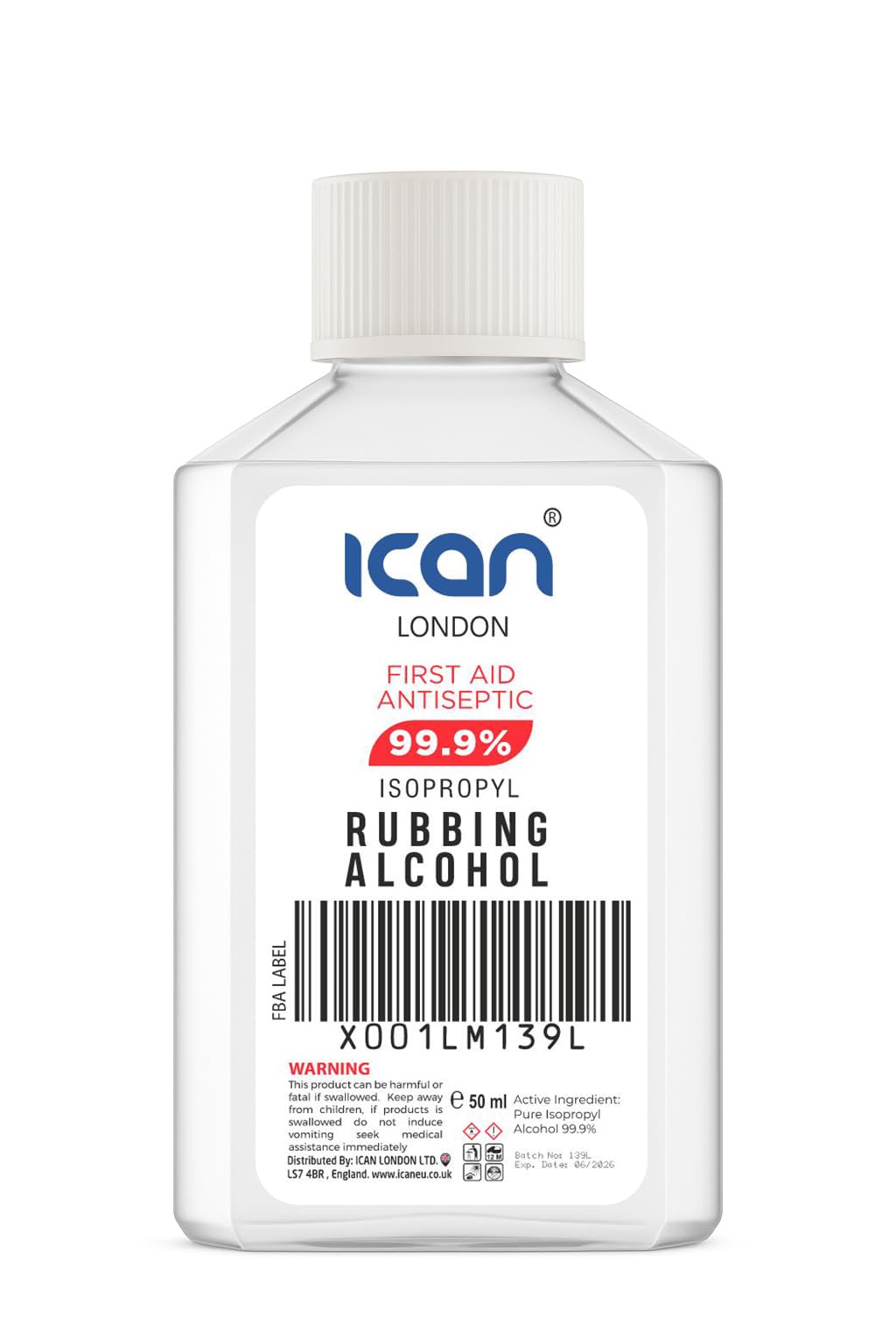 isopropyl rubbing Alcohol 99.9% First aid Antiseptic Disinfectant 50ml travel size