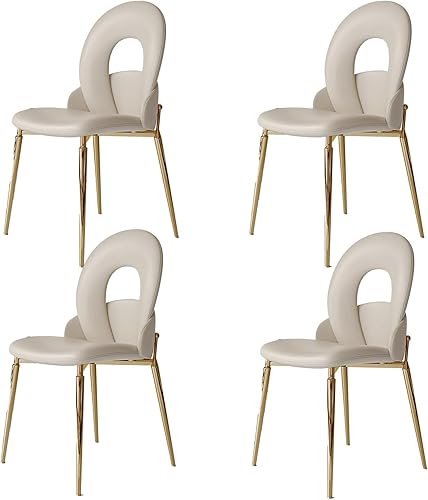 Miniatura 10 de Sillas de comedor de cocina con cuero auténtico, sillas de comedor con patas de metal, silla de sala de estar, respaldo curvado, silla de cocina
