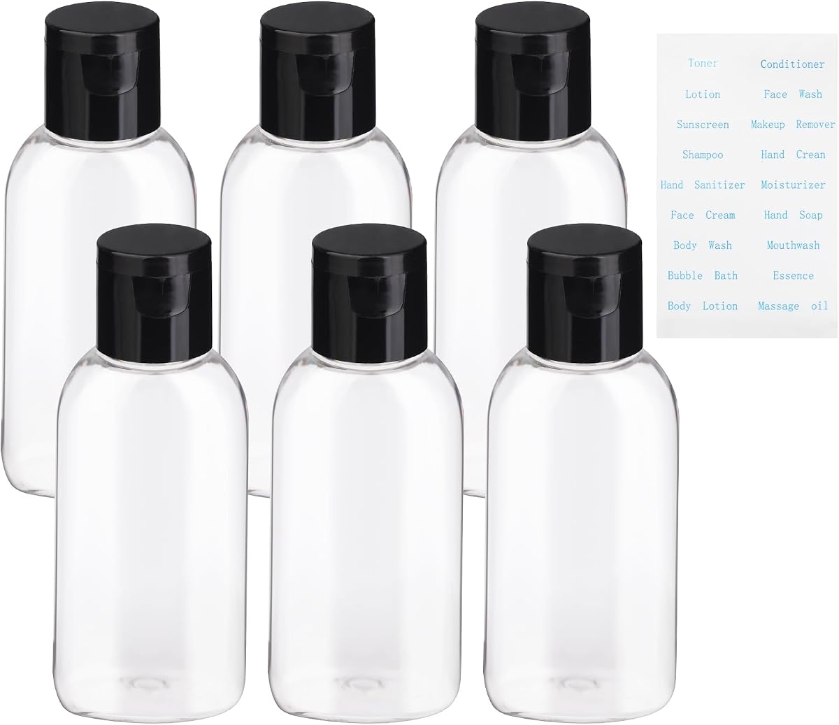 Travel Bottles for Toiletries TSA Approved 6Pack 1.69oz Leak Proof | Small Plastic Squeeze Bottle Refillable Empty Mini Travel Size Bottles Containers with Labels for Shampoo Conditioner Lotion