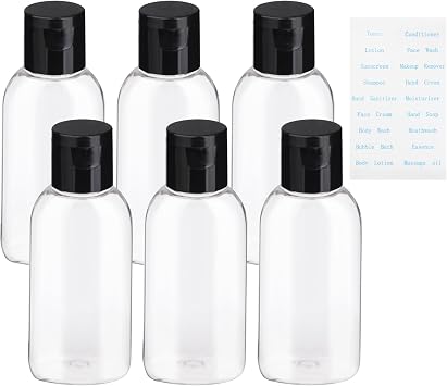 Travel Toiletry Bottles 6 Pack 1.69oz - TSA Approved Travel Size Containers | Small Plastic Squeeze Bottle Refillable & Leak Proof Travel Essentials Accessories with Labels