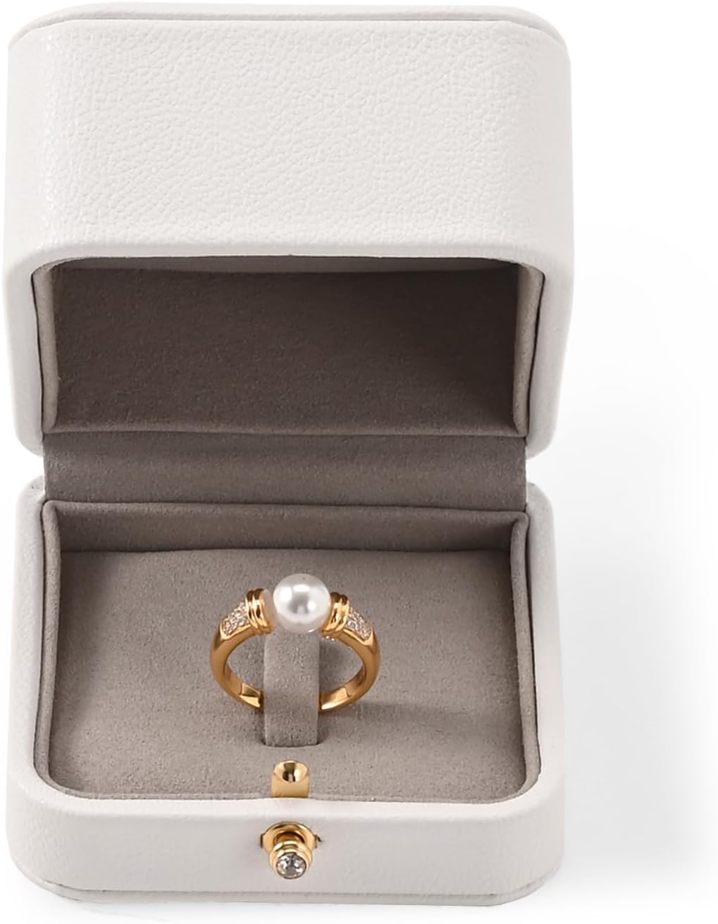 White High-end PU Leather Jewelry Ring Gift Box Microfiber Interior Proposal Engagement Ring Box