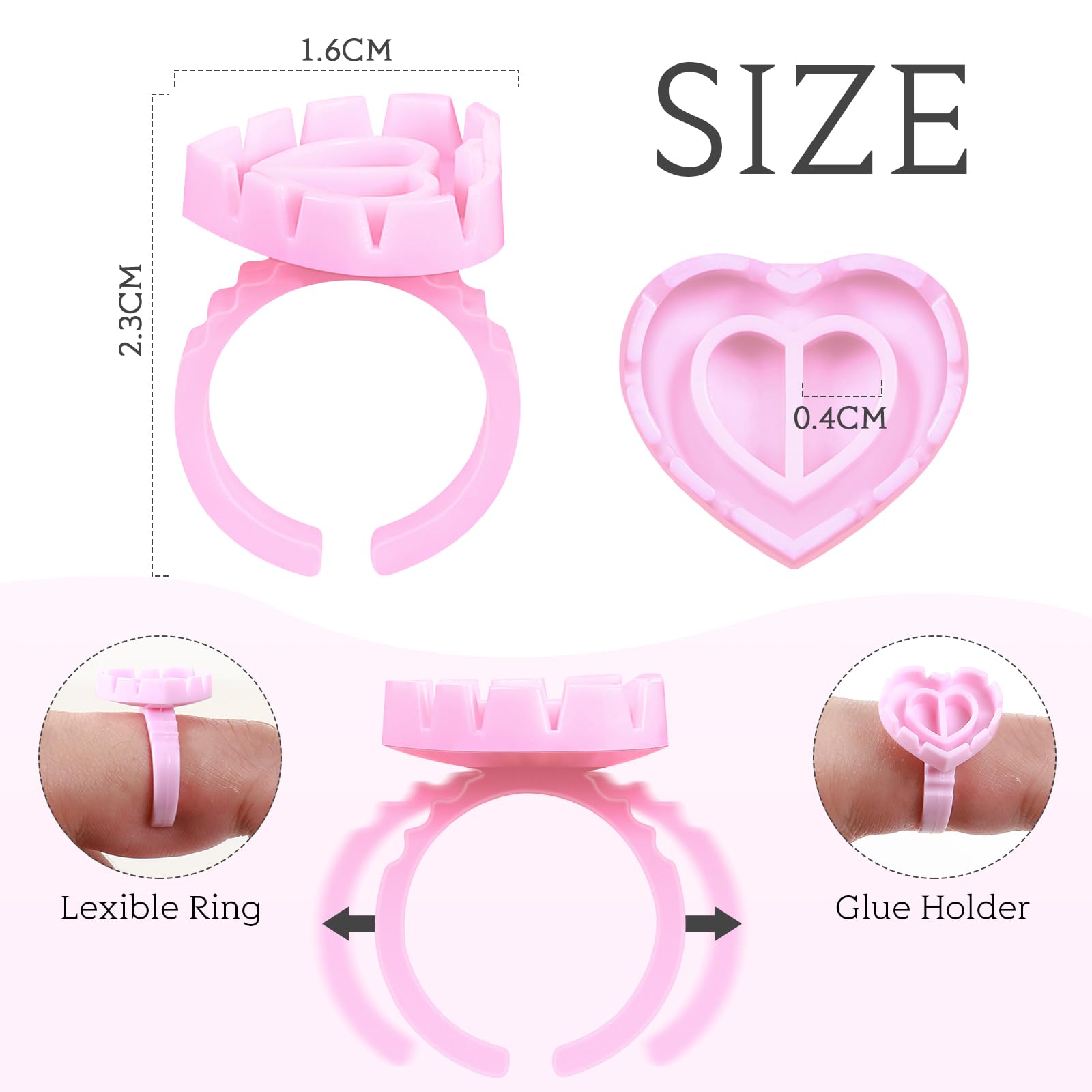 Anneaux de colle jetables pour extensions de cils - Pour salons de beauté - Fournitures d'extension de cils (1 000 pièces, style cœur)