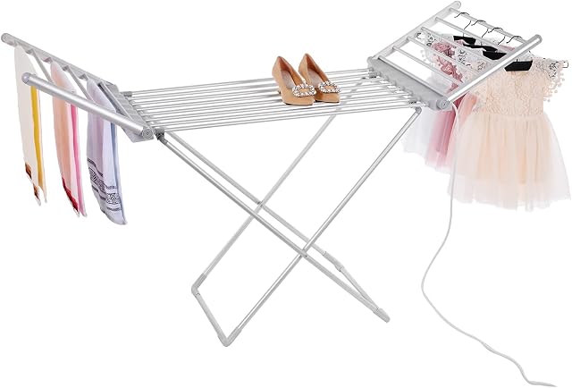Rainberg Electric heated folding clothes dryer airer with cover, 230w Energy-Efficient 18 rails indoor airer, wet laundry drying rack. (Heated Rack With Cover)