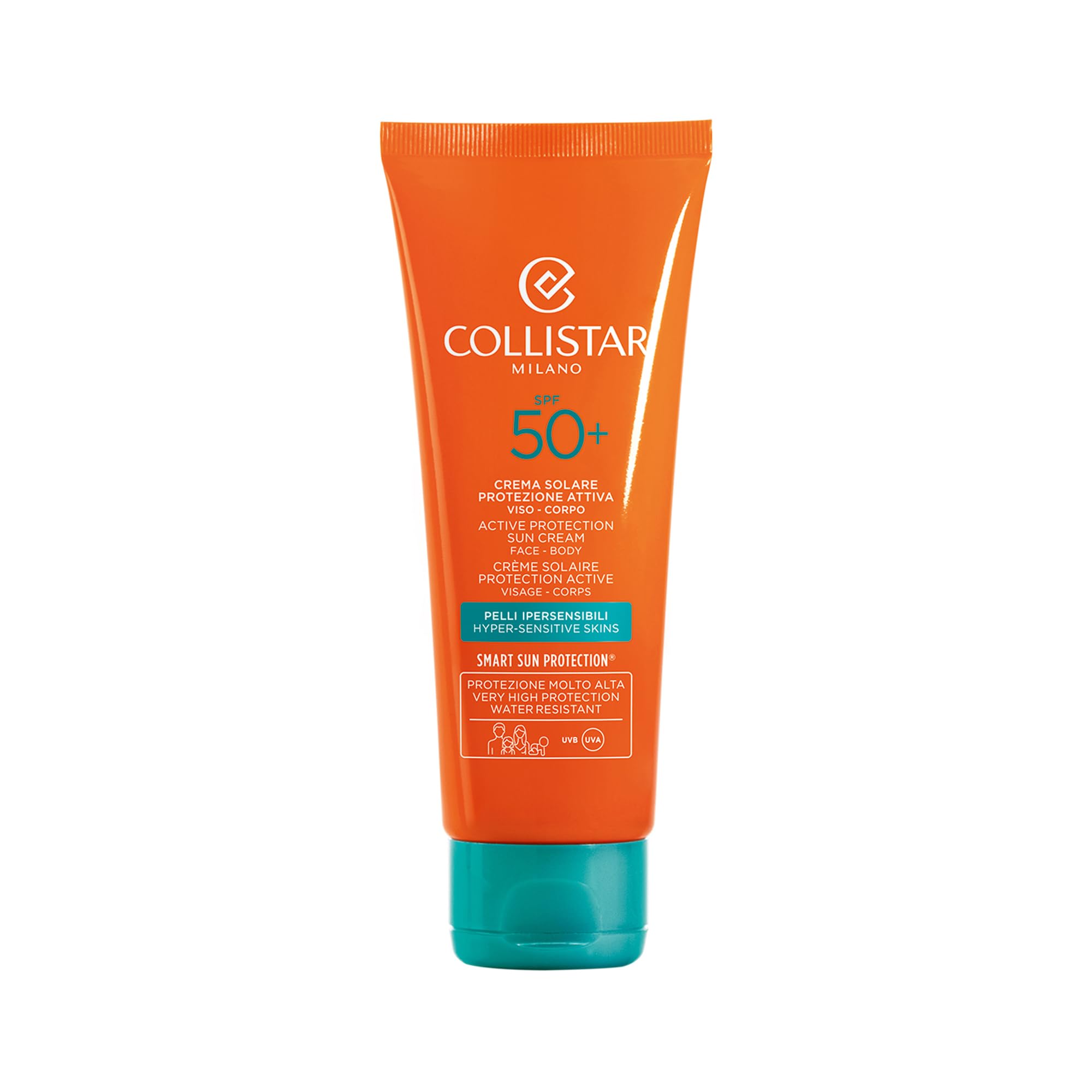 Collistar Aktiv Schützende Sonnencreme LSF 50+, Gesicht & Körper, Wasserfest, Ideal für Empfindliche & Reaktive Haut, auch für Kinder Unter 3 Jahren Geeignet, Hoher UV-Schutz, 100 ml
