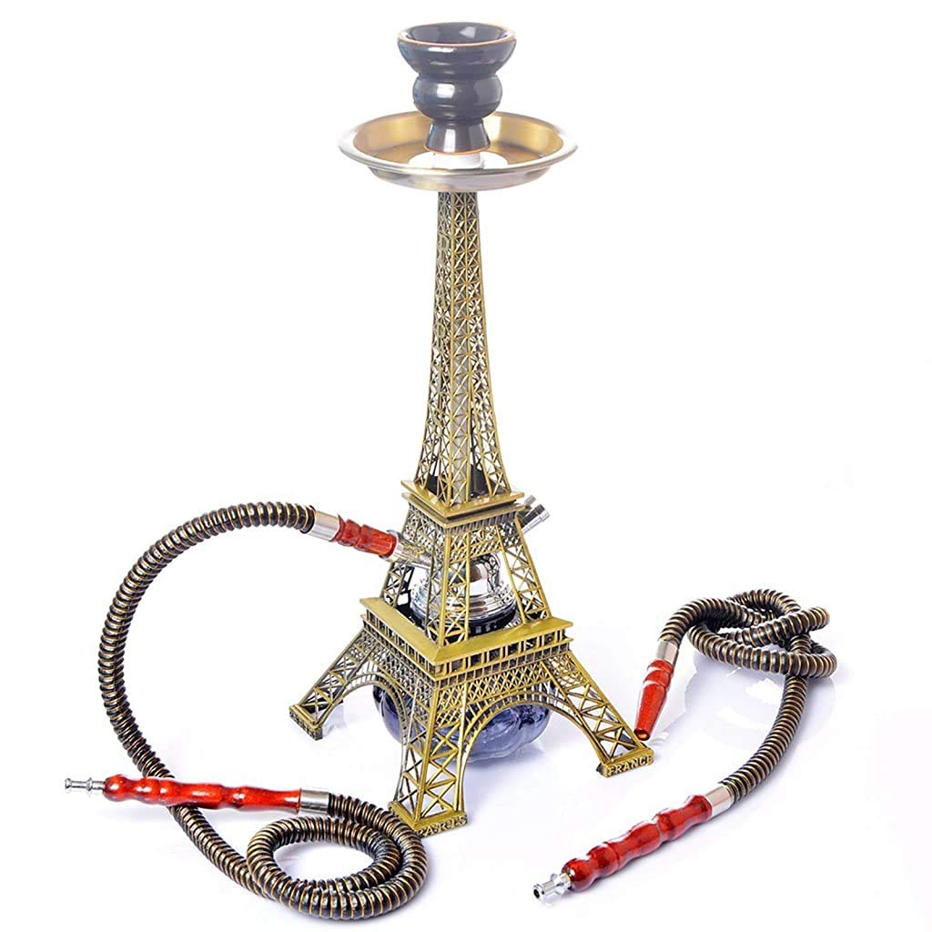 LJJ Hookah Shisha Pipe Set with 2 Hose, Eiffel Tower Model, Complete Accessory Set for Hookah, Single Tube Chicha, for the Best Shisha Experience