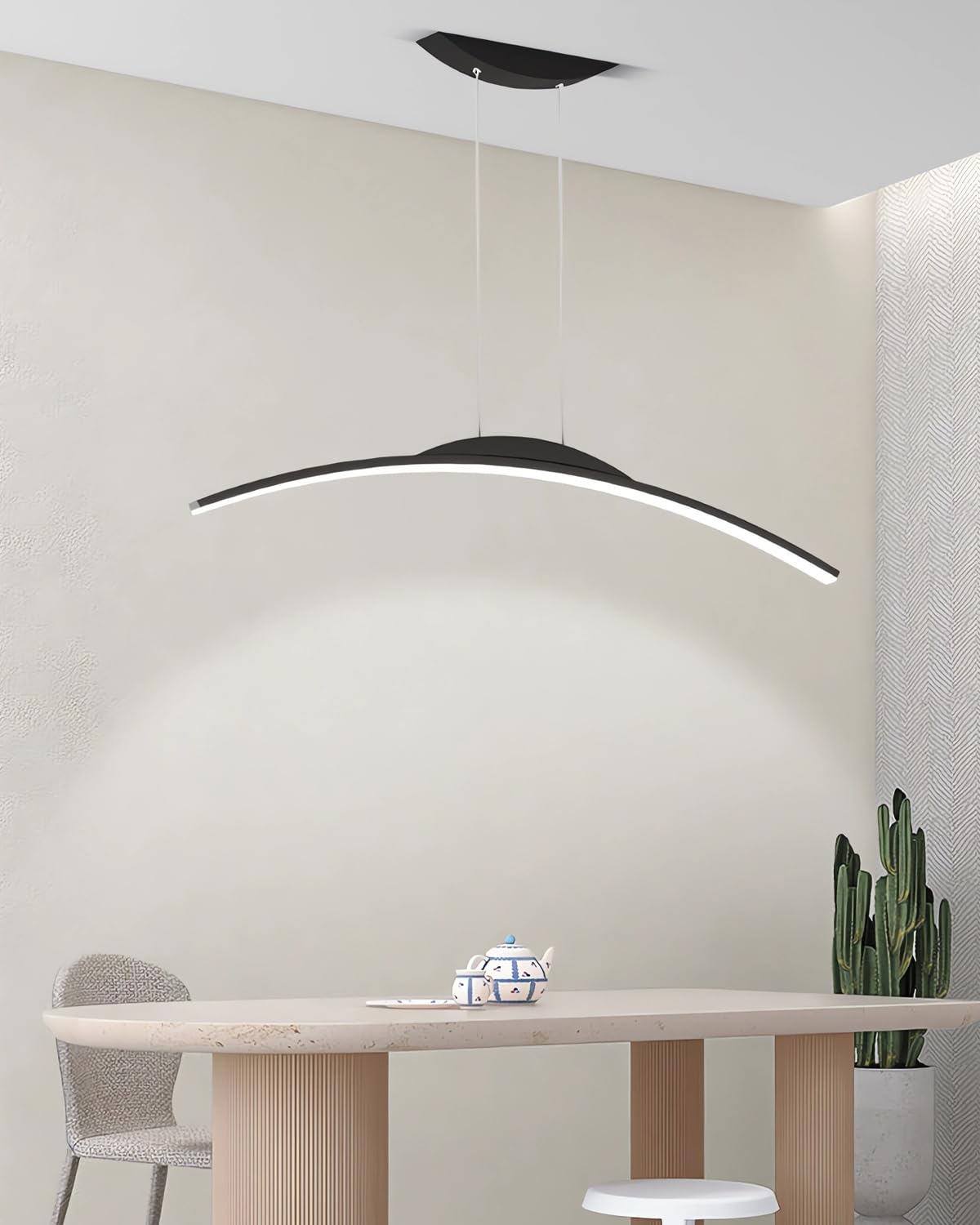 MOMOYY LED Pendant Lights Modern Dining Room Curved Pendant Light Dimmable Bar Lighting with Remote Control Kitchen Lighting Can Be Used in Kitchen Bar Restaurant Office (Black, 150CM)