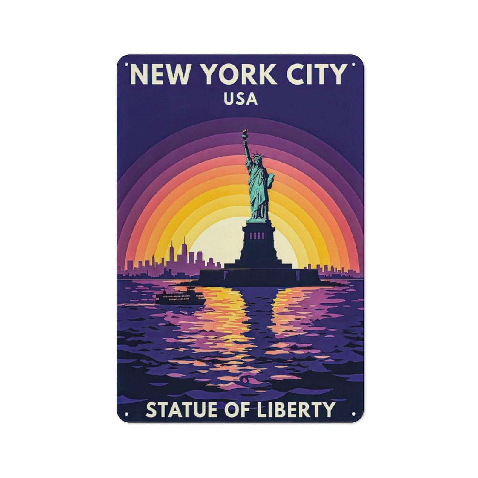 Junmoney Style-12 Statue Of Liberty New York City Vintage Tin Sign 30X20cm For Café Or Restaurant, For Café Owners And Decorators, For Retro Home Interiors