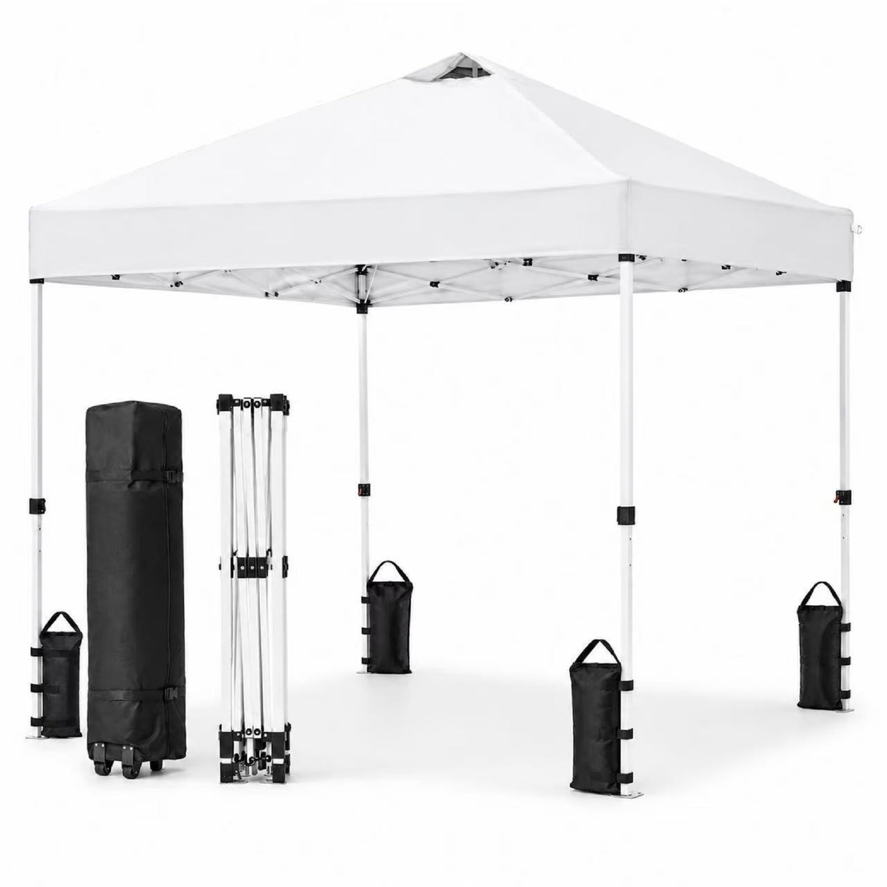 View 1 of 10x10 Pop Up Canopy Tent, Waterproof UV Blocking Heavy Duty Steel Frame with Wheeled Bag & Sandbags, One-Person Setup, Ideal for Outdoor Beach, Party, Camping, Backyard, Tailgate Events (White)