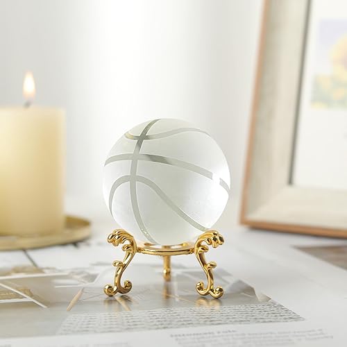 Miniatura 7 de LONGWIN Bola de golf de cristal de 2.362 in (2.4 pulgadas) con pisapapeles de bola de vidrio decorativa sólida con soporte dorado