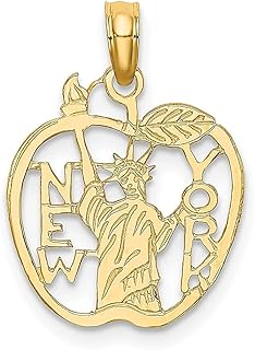 Colar de ouro amarelo 14 k com recorte de Estátua da Liberdade de Nova Iorque na Apple Pingente Pingente de Viagem Destino de Transporte Joias Finas para Mulheres Presentes para Ela, Pedra Ouro amarelo Pedra