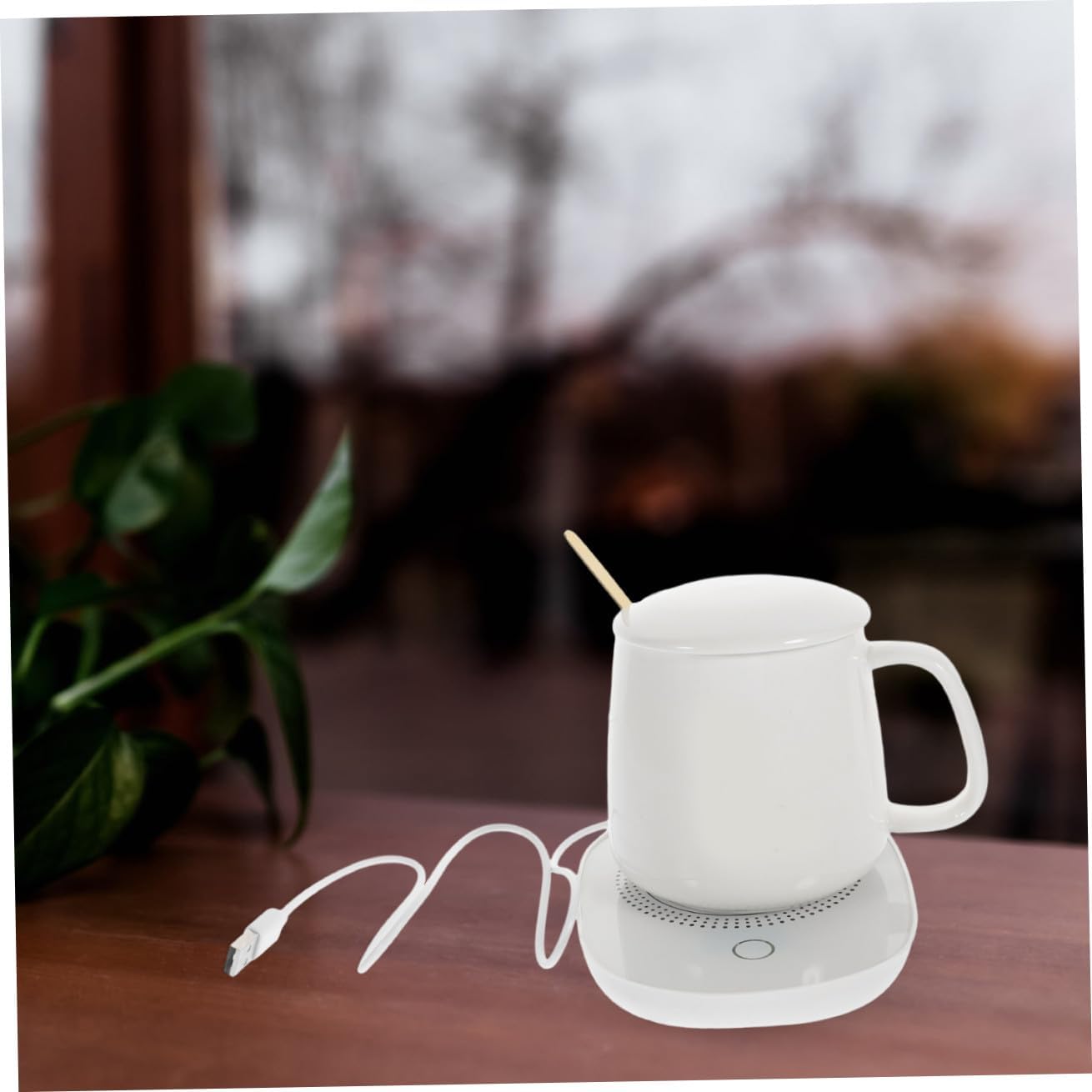 USB Thermostat Cup Warmer with Ceramic Tempered Glass Heating Plate for Coffee Milk Tea USB Powered Temperature Control Mug Warmer for Office and Home Use Keeps Drinks Warm All Day
