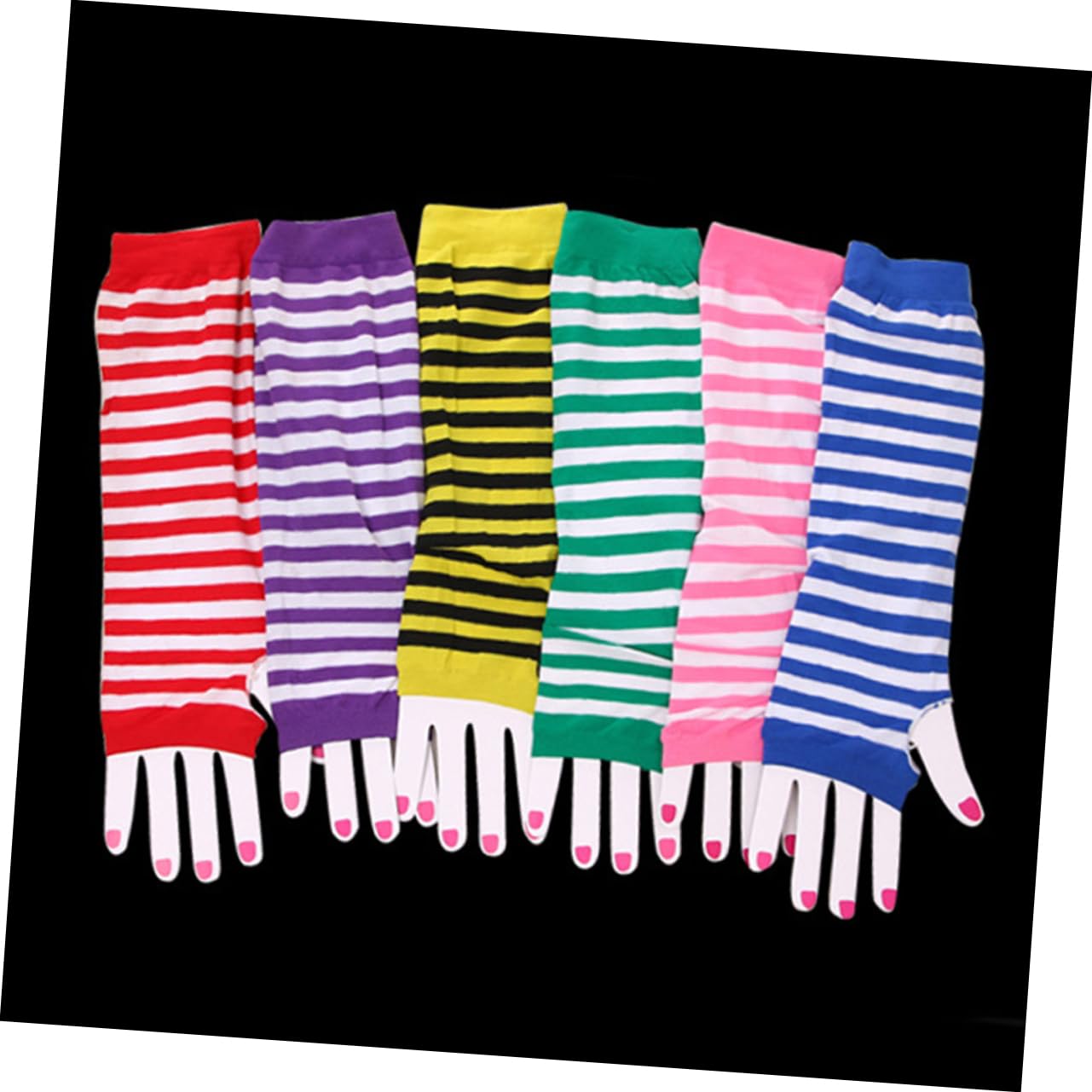 WOFASHPURET 3 Pairs Long Arm Length Fingerless Gloves Warm Christmas Striped Random Color
