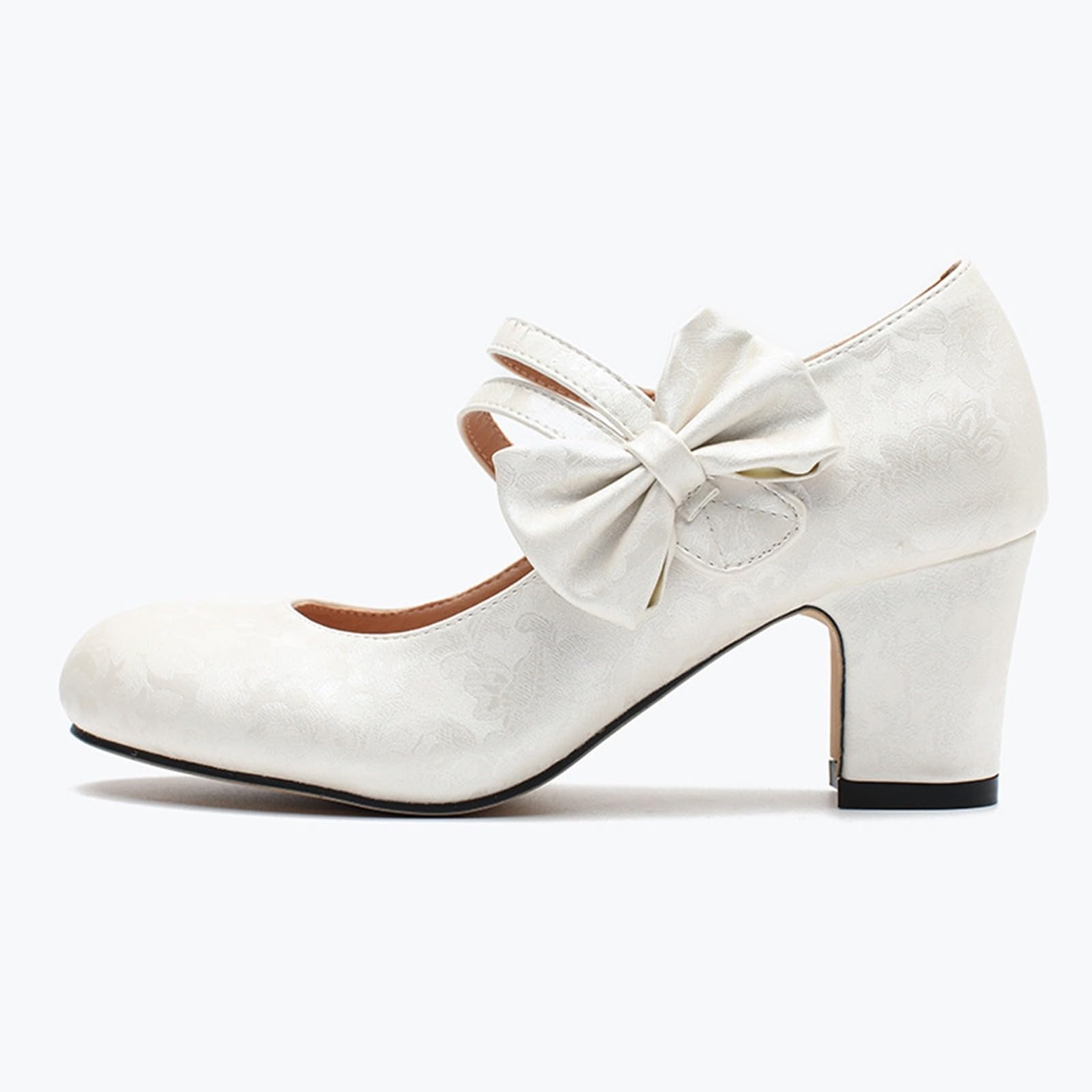 Scarpe Donna Punta Rotonda Fiore Tacco Grosso Vintage | Décolleté retrò con motivo floreale, scarpe eleganti comode stile bavarese per festa, cerimonia e uso quotidiano