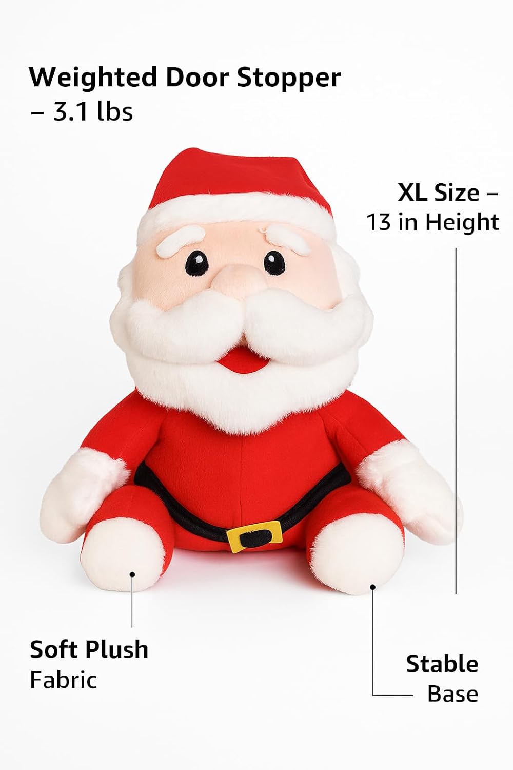 3 lbs Weighted Santa Claus Door Stopper – Christmas Decoration Plush Santa Figurine Door Holder for Holiday Home Décor, Festive Xmas Decoration & Funny Gift for Entryways, Living Room & Kids’ Room