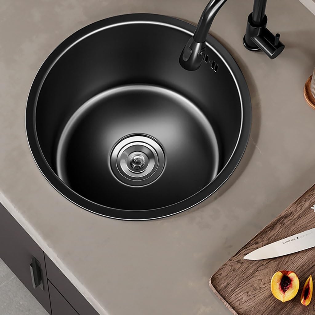 Black Round Bar Sink 12.5-inch Single Bowl Kitchen Sink Stainless Steel Kitchen Sink Topmount Drop-in Handmade Kitchen Sink Bar Sink Prep Sink (Size : 15.7")