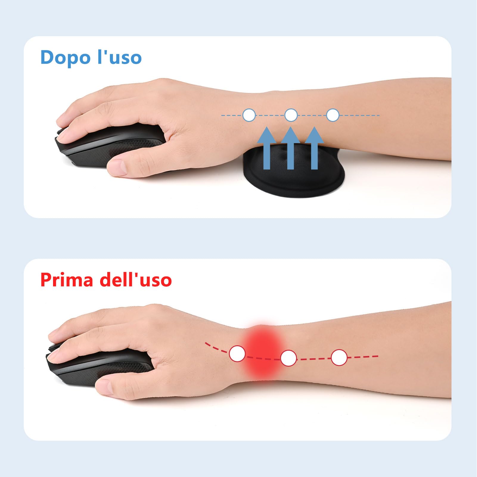 Poggiapolsi Mouse in Memory Foam Ergonomico Antiscivolo Nero