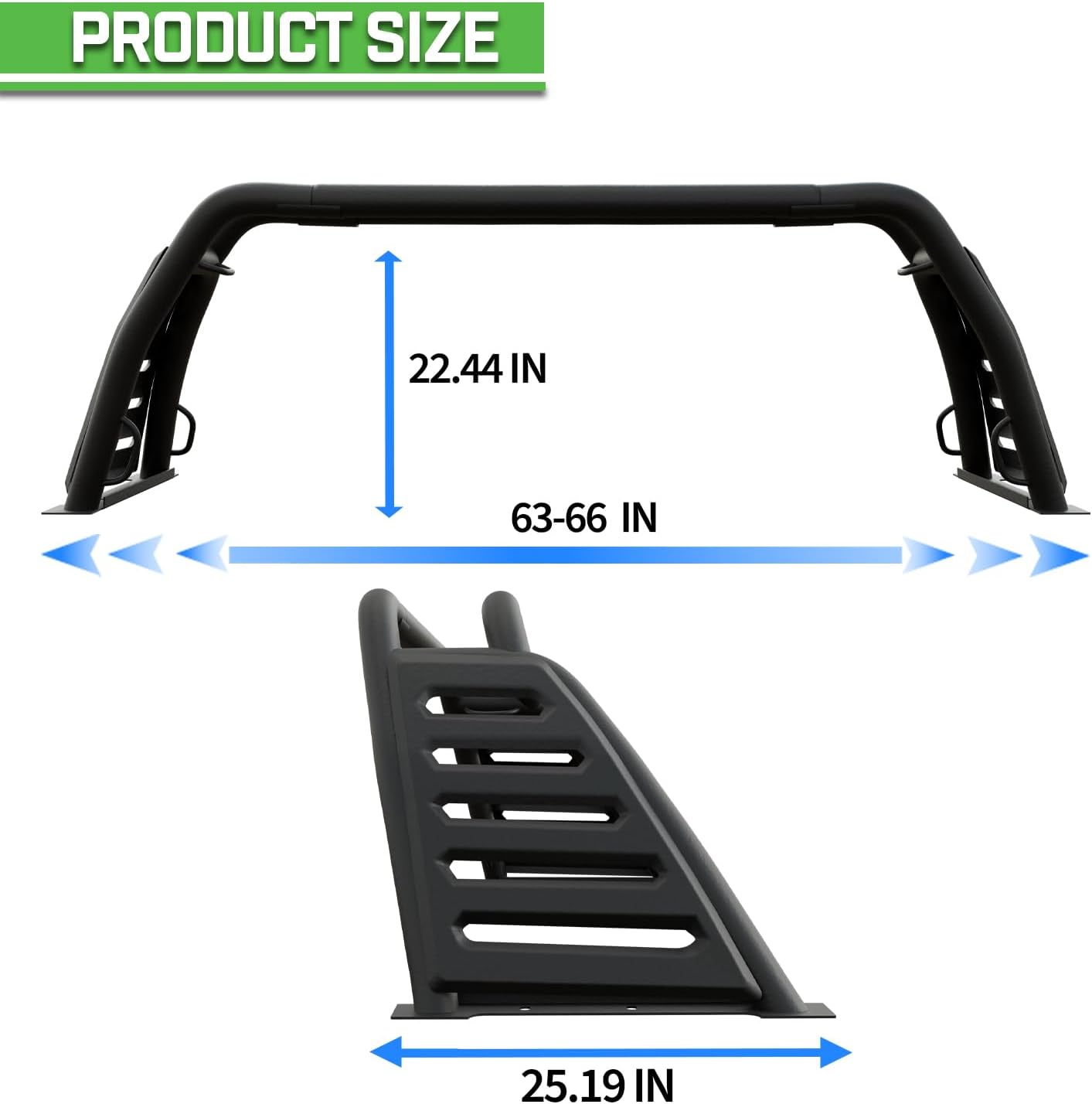 Vanguard VGRB-2270BK Black RL-C Bed Bar Roll Bar| Compatible with Chevrolet Silverado 1500 / Ram 1500 / Ford F-150 / GMC Sierra 1500 / Ram 1500 / Toyota Tundra