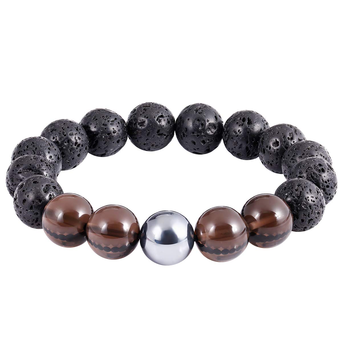 LightockTriple Lava Rock Bracelet with Ice Obsidian Terahertz Essential Oils Diffuser Elastic Beads 12mm Stretch for Men Women
