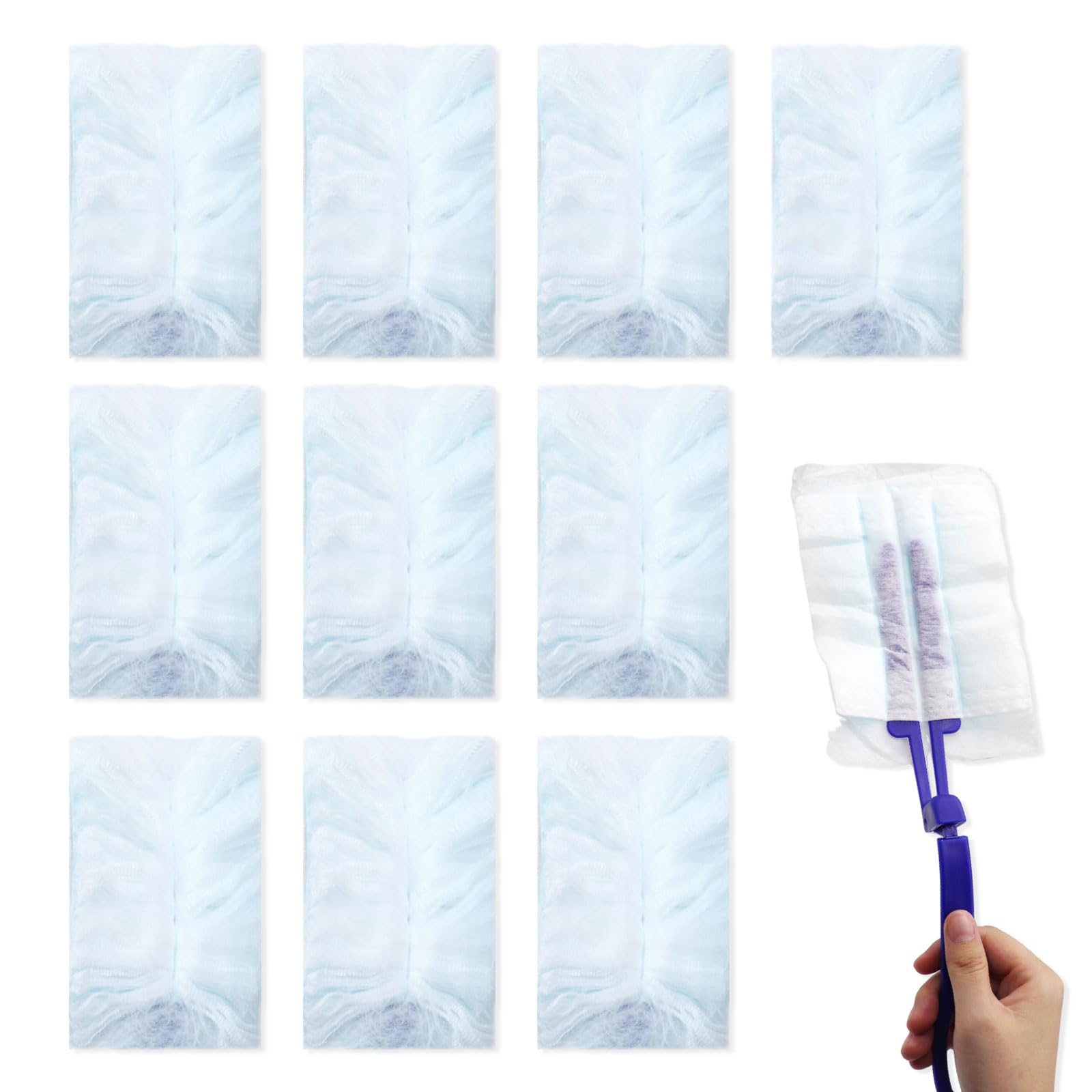 10Pcs Fluffy Dusters Refills, Disposable Dusting Refills Electrostatic Cleaning Duster Blue Dust Magnet for Blinds Keyboard Office Desk Car