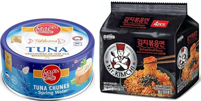 Golden Prize Tuna Chunk in Springwater 185Gms and Paldo Mr. Kimchi Noodles 134g, Combo Pack