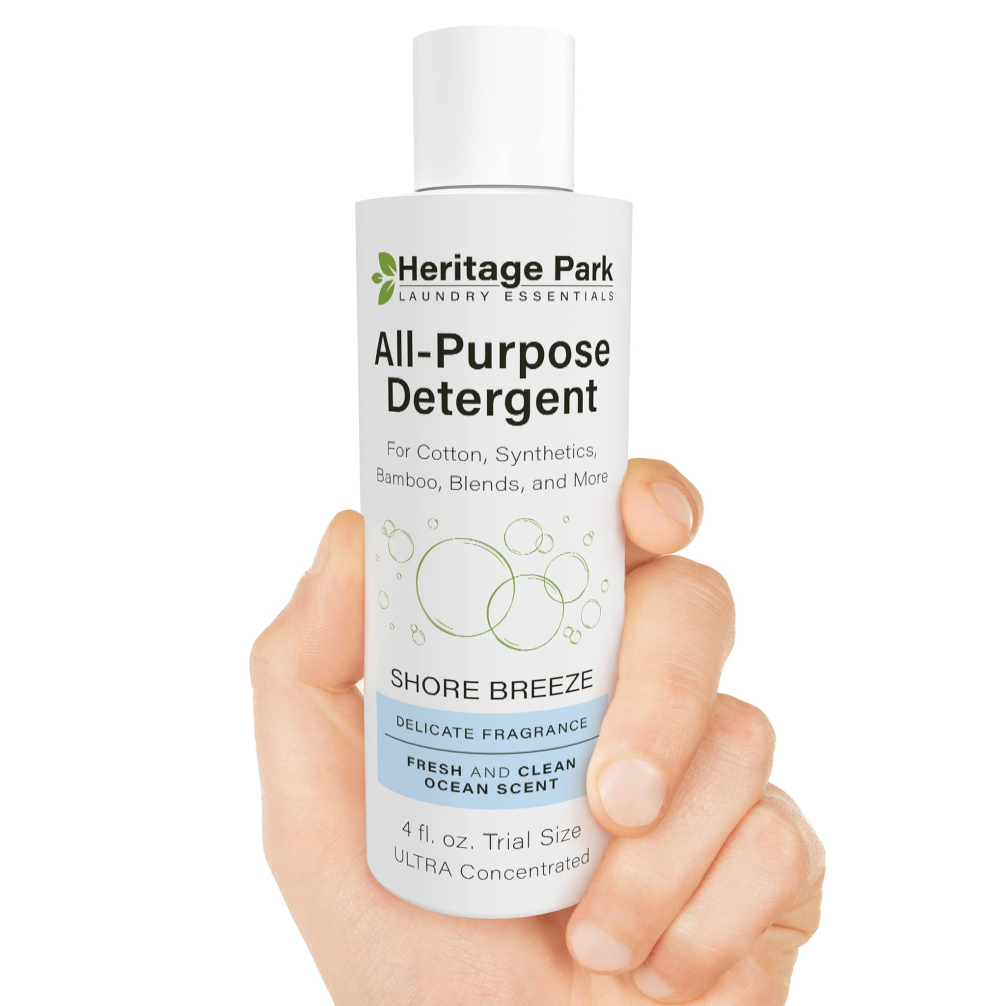 Heritage Park Luxury Laundry Detergent | Dermatologist Tested Plant based Natural & Enzyme Laundry Detergent | Sensitive Skin Friendly - Shore Breeze ((4 fl oz Trial Size)