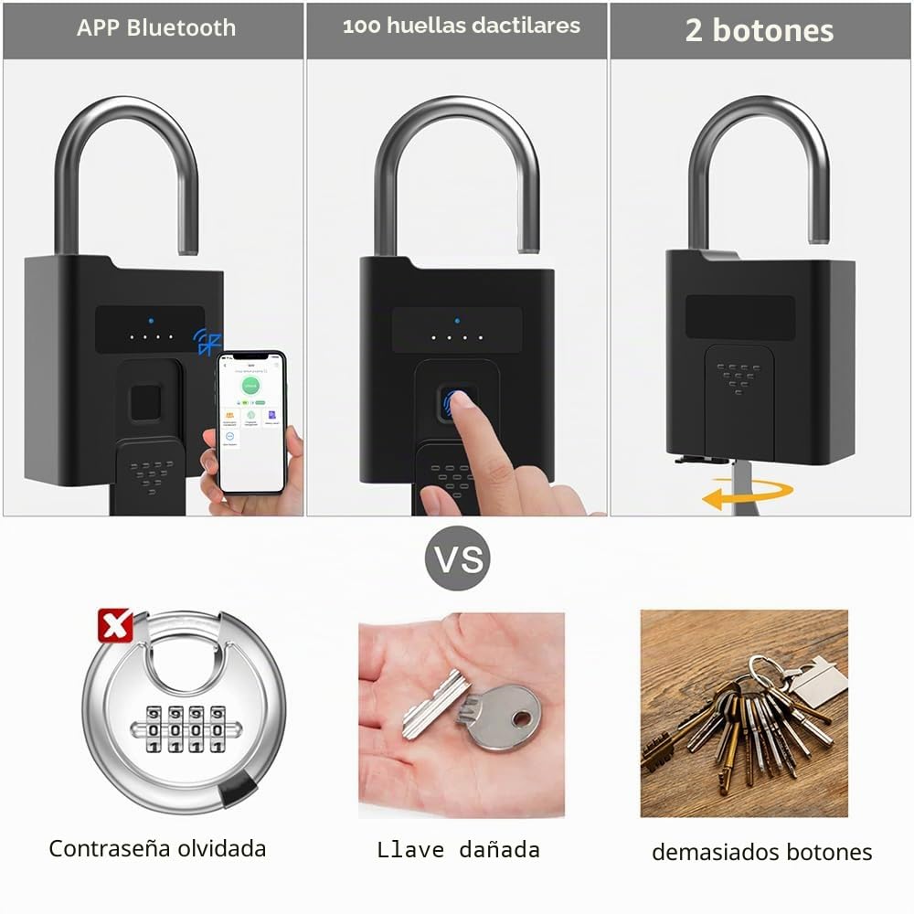 Candado con llave eLinkSmart para huellas dactilares, resistente al agua, a prueba de golpes, con gestión de usuarios, candado uniforme, para exteriores, batería de 500 mAh, dura mucho tiempo