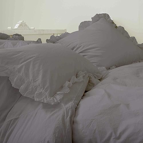Miniatura 5 de Juego de funda de edredón  1 funda de edredón con volantes en las esquinas y 4 fundas de almohada, color blanco, KingCal King  100% algodón de 800