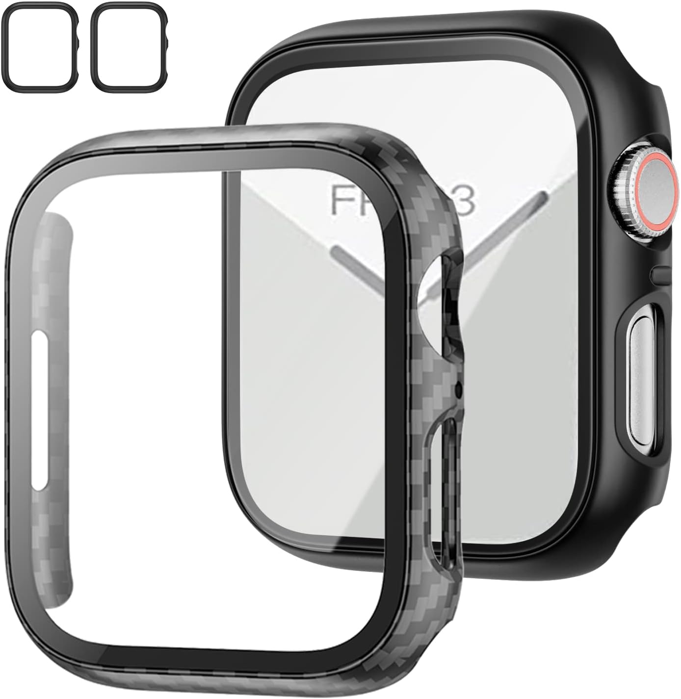 2 Pack Case with Tempered Glass Screen Protector for Apple Watch Series 3/2/1 38mm,JZK Slim Guard Bumper Full Coverage Hard PC Protective Cover HD Ultra-Thin Cover for iWatch 38mm,Carbon Fibre+Black