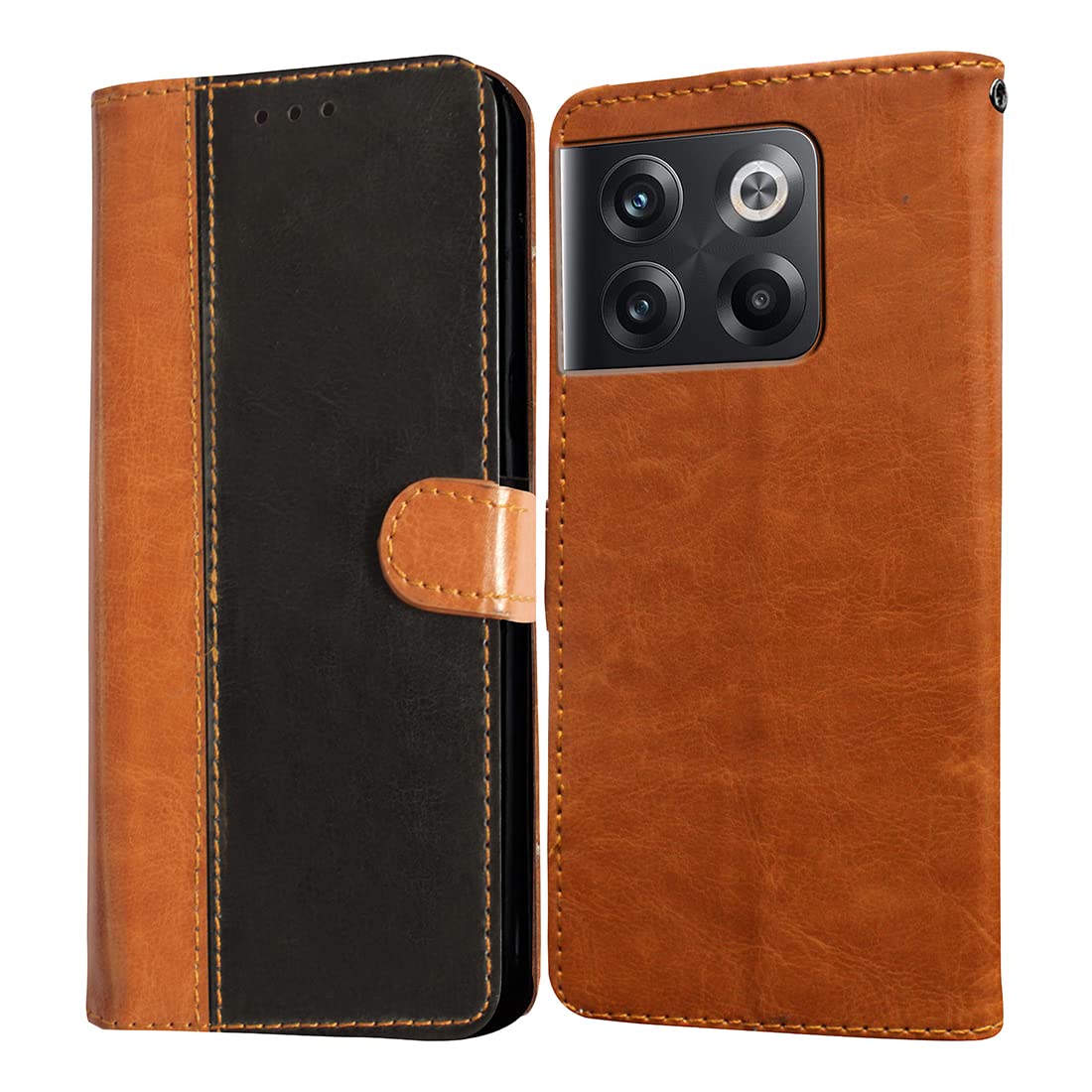 Casotec Flip Cover for OnePlus 10T 5G | Premium Leather Finish | Inbuilt Pockets & Stand | Flip Case for OnePlus 10T 5G (Camel and Black) (B0BJJHT3KH) Amazon Price History, Amazon Price Tracker