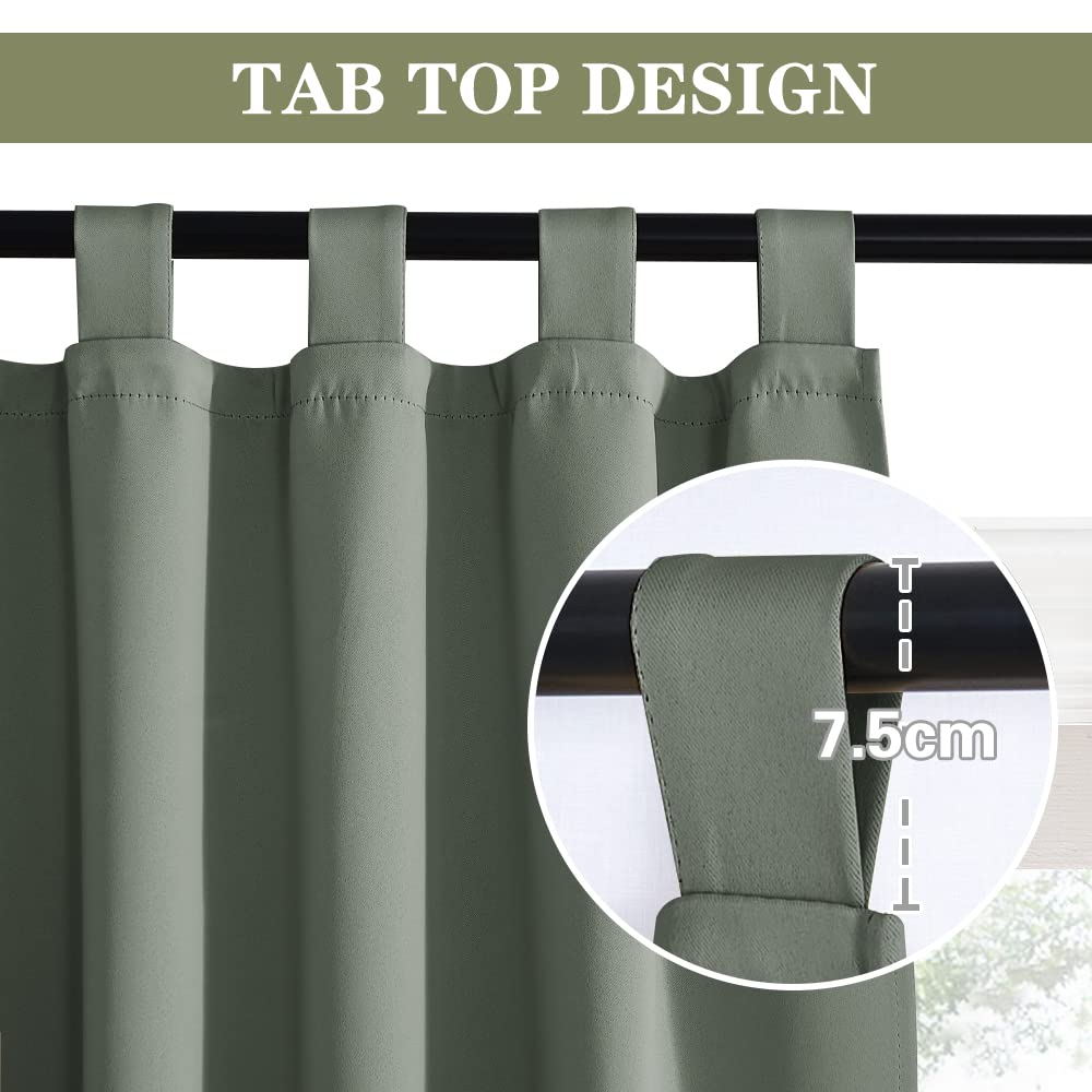 PONY DANCE Tenda Oscurante Bambini Cameretta Moderne Tende Termiche Isolanti per Interni Curtains con Passanti 2 Pezzi L 140 x A 137 cm, Verde Grigiastro