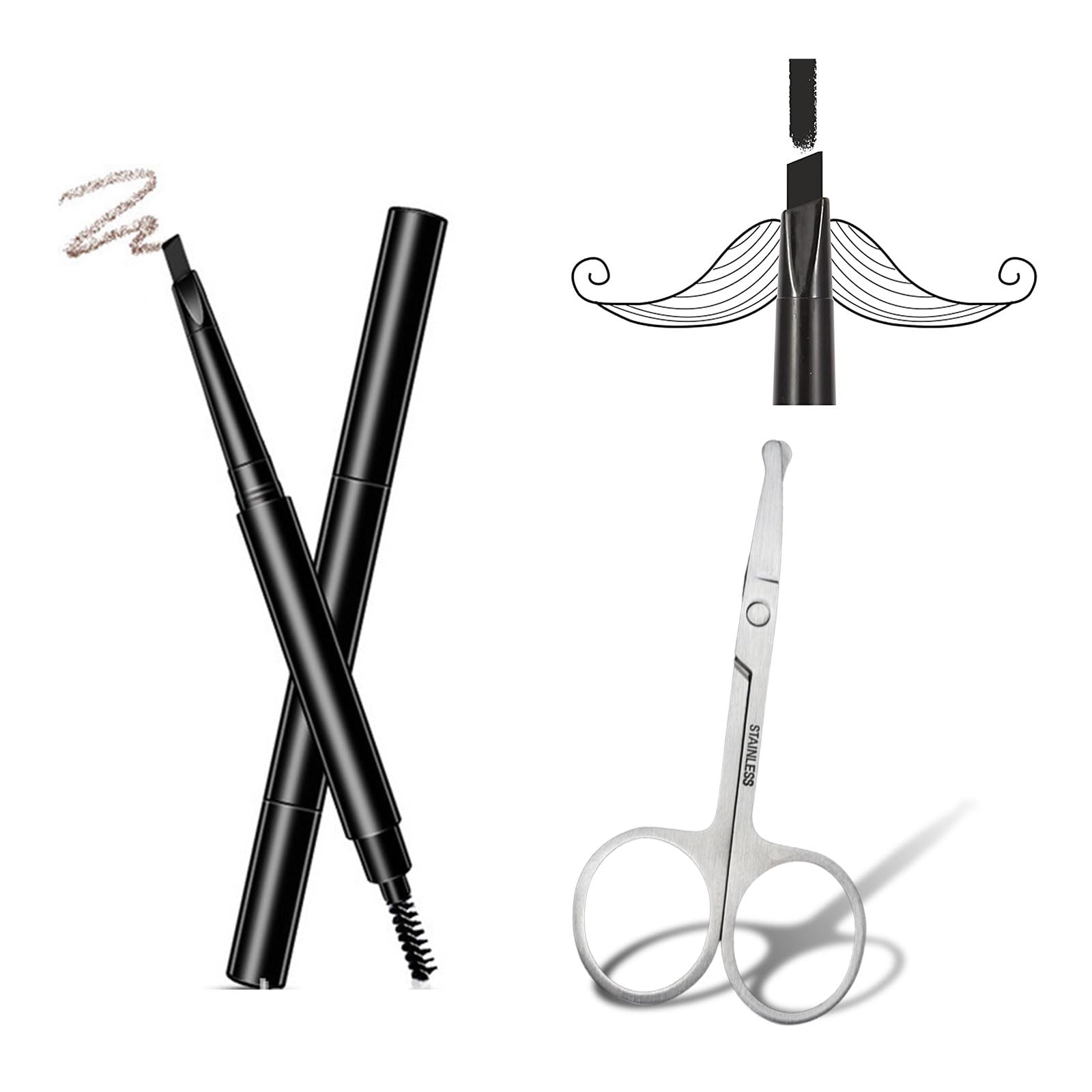 Penna di Riempimento Barba,Penna per barba,matita per barba da uomo,strumento per lo styling della barba,Penna riempitivo per barba,set riempitivo per barba,con forbici per capelli del naso,nero,2 PCS