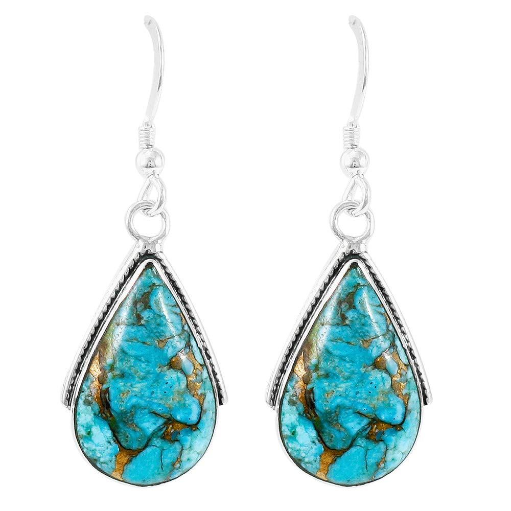 Turquoise Earrings 925 Sterling Silver & Genuine Copper-Infused Matrix Turquoise (Select style)
