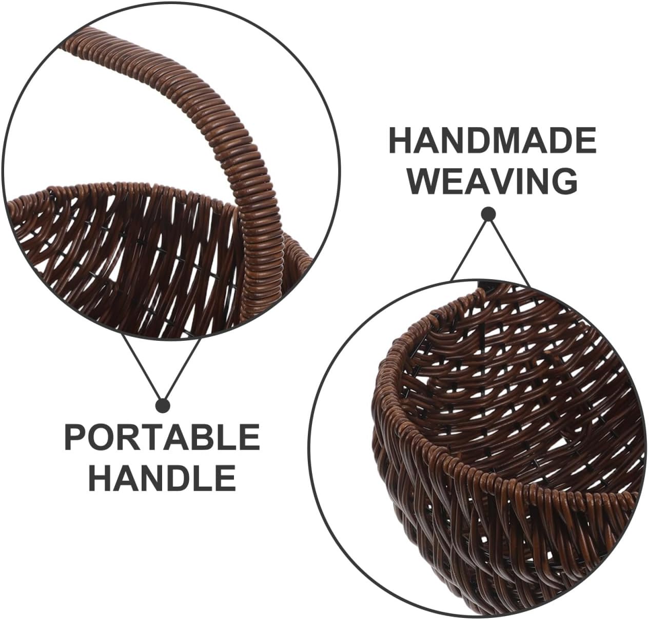 Healifty Rattan Flower Basket with Handle 9.84 X 9.64 X 7.48 in Small Woven Basket for Picnic Fruit for Kitchen Storage Handheld for Home Decor and Organizing