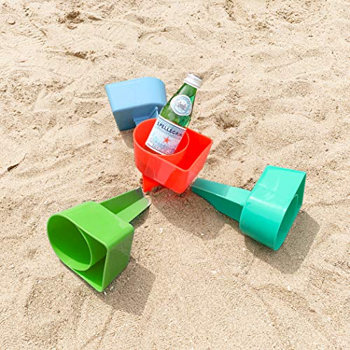 Home Queen Beach Cup Holder With Pocket, Multi-Functional Sand Cup Holder For Beverage Phone Sunglasses Key, Beach Accessory Drink Sand Coaster, Set Of 4 (Blue, Teal, Orange And Green) #TOP2