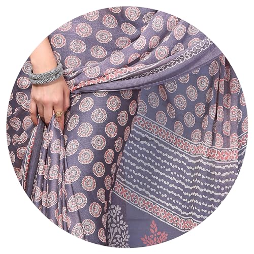 Image of MIRCHI FASHION Saree for Woman | Chiffon Block Printed Lightweight Daily Wear Sarees with Blouse