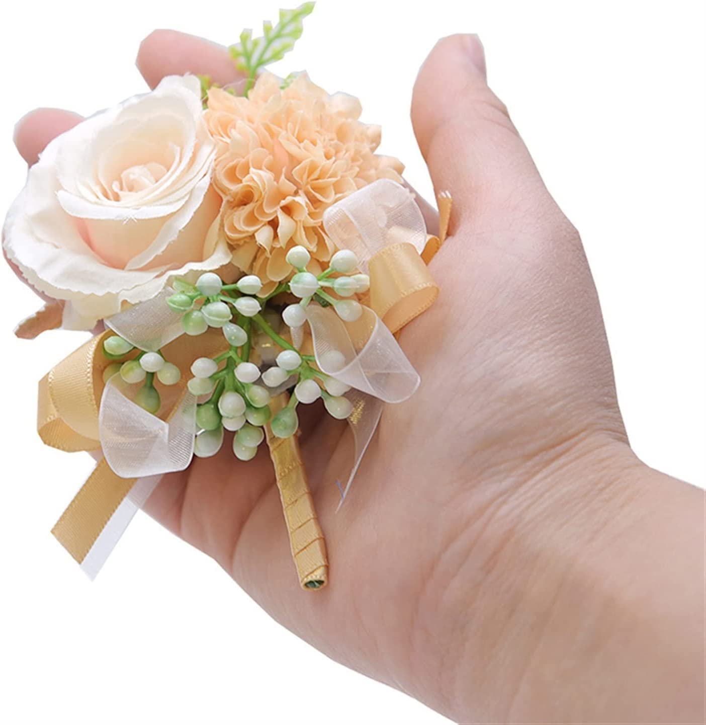 EEfpxwtz Prom corsage wrist flower， Silk Wedding Corsages Boutonnieres Long Ribbon Groom Br 2 Pcs Artifici Wrist Flowers(Corsage 2)