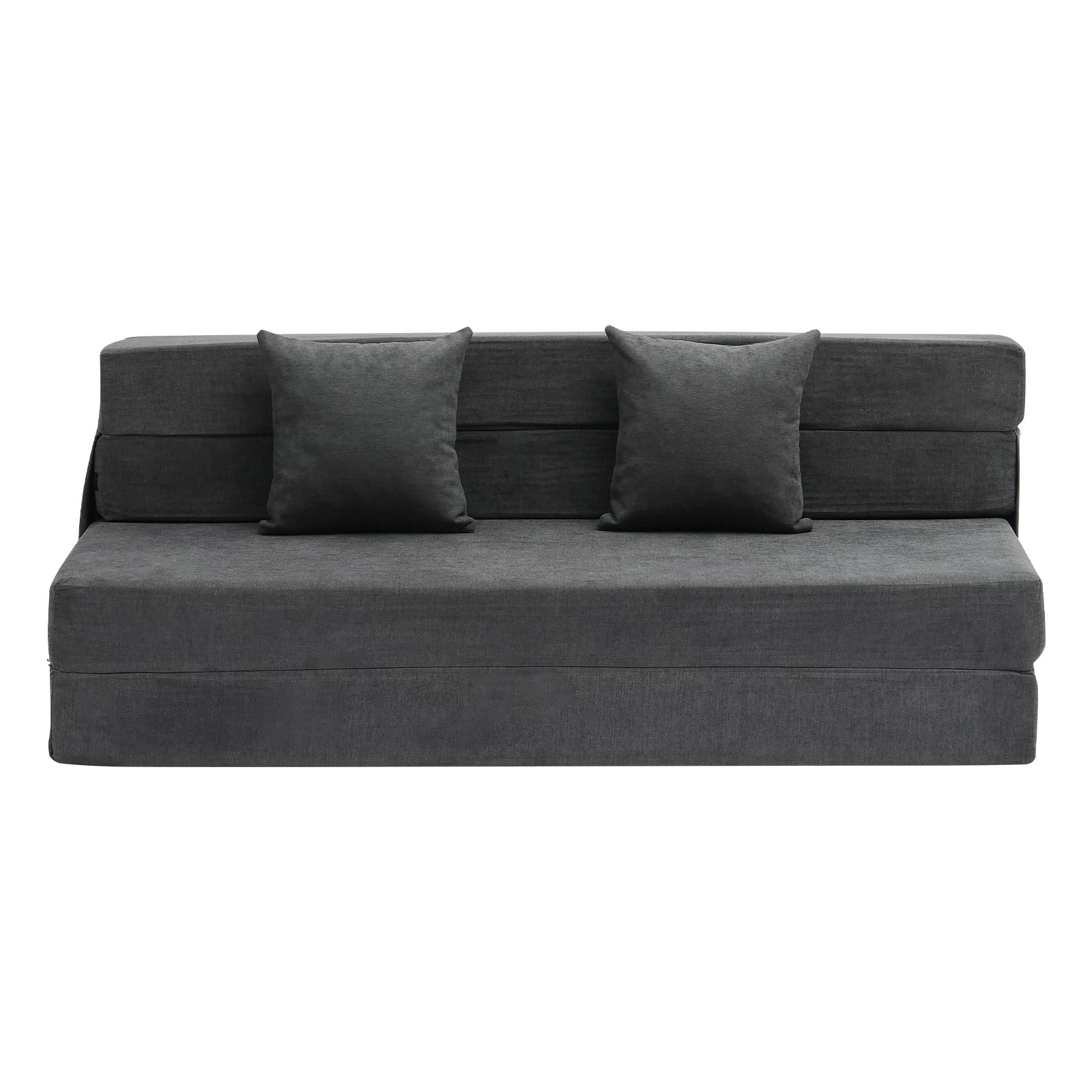 VEVOR Divano Letto Pieghevole con 2 Cuscini e Fodera Lavabile, Poltrona Letto Trasformabile in Memory Foam ad Alta Densità 25D, Divano Futon per Soggiorno, Camera da Letto, Grigio Scuro, Queen