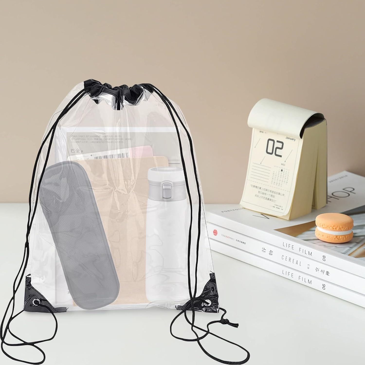 2 Pack Clear Drawstring Bags for Stadium Events,See Through Waterproof PVC Backpack for Men and Women,Ideal for Colleges Sport Event,Concert,Festivals