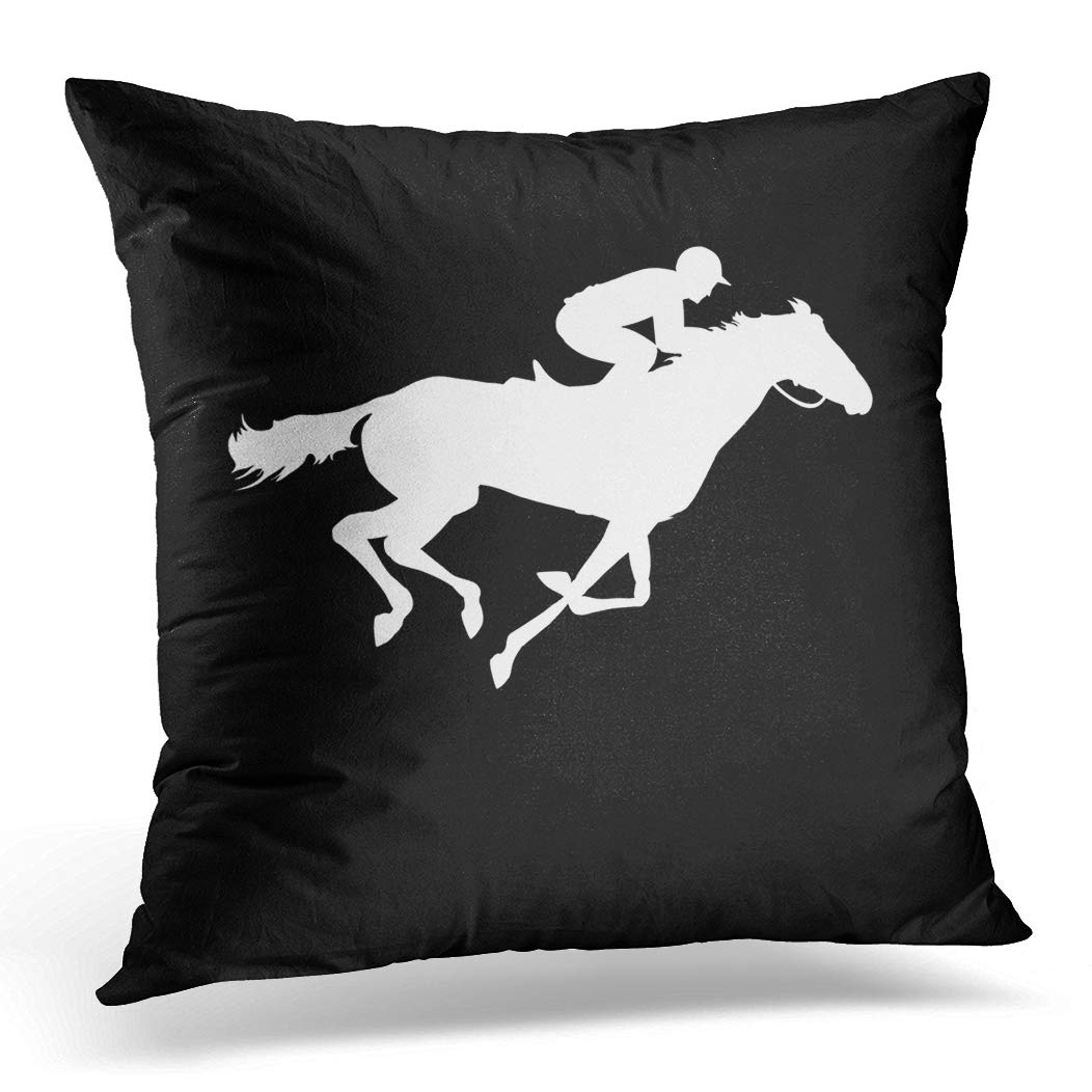 Awowee Cushion Cover 45x45cm/18x18inches Horse Race Equestrian Sport Silhouette of Racing Jockey Home Decor Throw Pillow Cover Square Pillowcase for Bed Sofa
