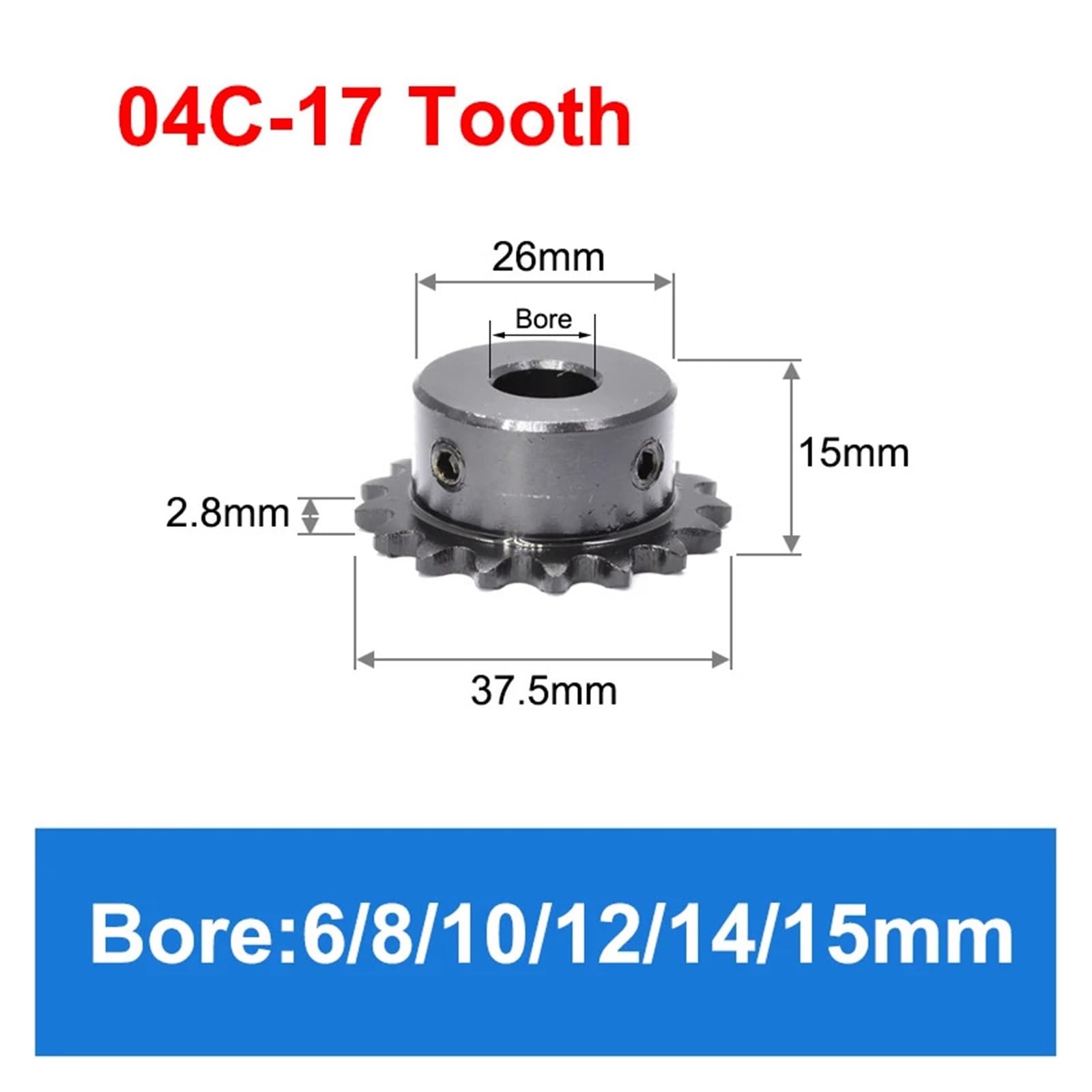 Bevel Gear Pinion Hardware Mechanical 04C 15Teeth - 30 Teeth Sprocket Wheel 45# Steel Bore 10mm Industrial Chain Gear with Top Wire Motor Chain Drive(04C-17 Teeth)