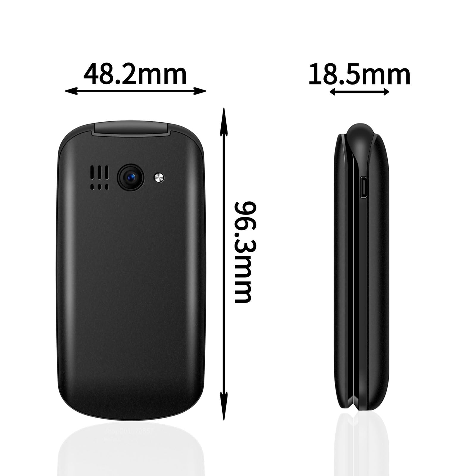Przenośny Telefon Komórkowy Osób Starszych, 2G Mini Telefon Klapką Dual SIM + Podświetlenie LED/Latarka Głośny Dźwięk Czysty + Numer Rodzinny SOS Wibracja Przypominająca,Black