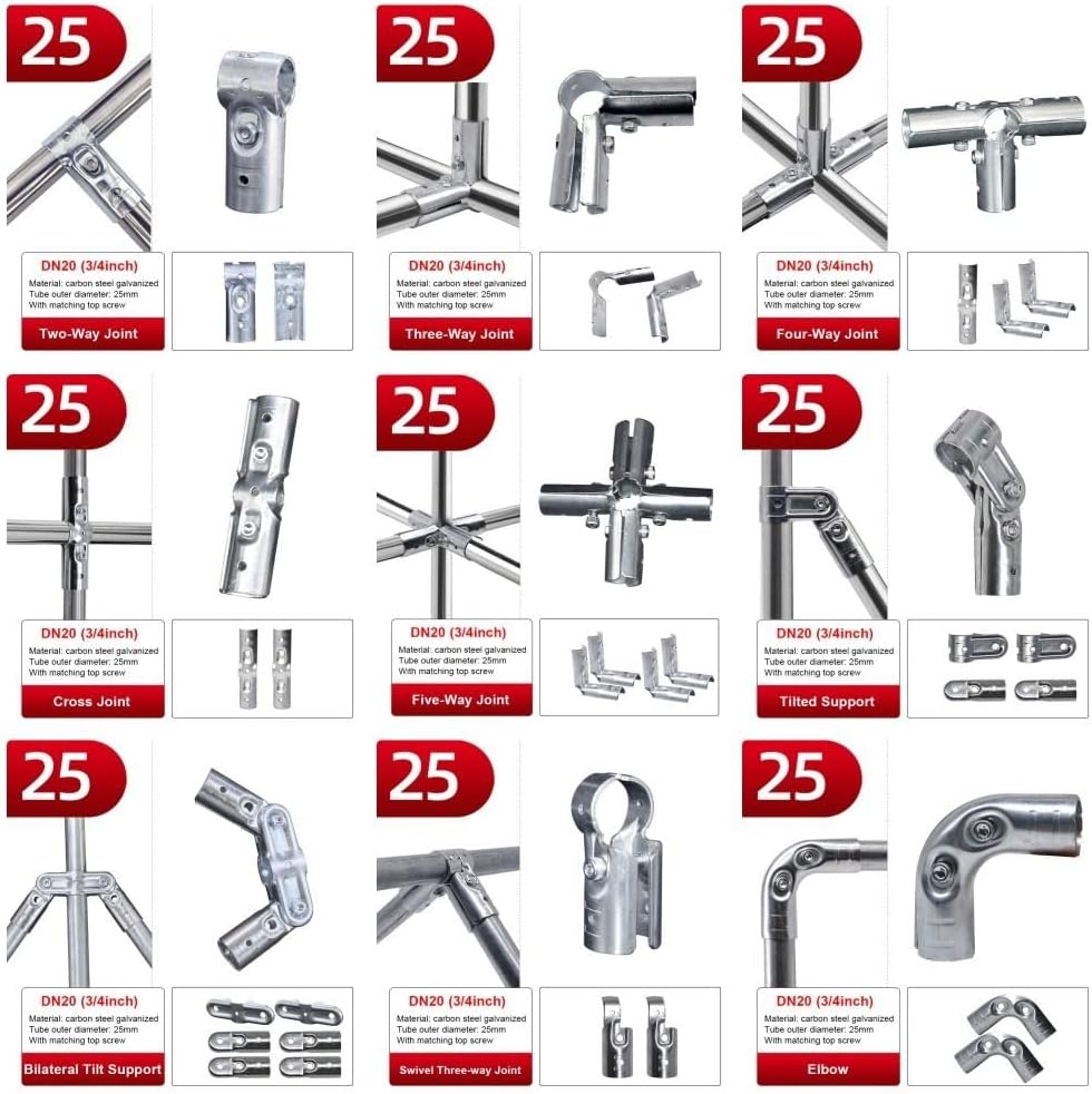 25mm 2 Way Fixed Clamp,Round Tube Connector Durable Carbon Steel Galvanized Pipe Joint Clothes Pipe Fittings & Accessories