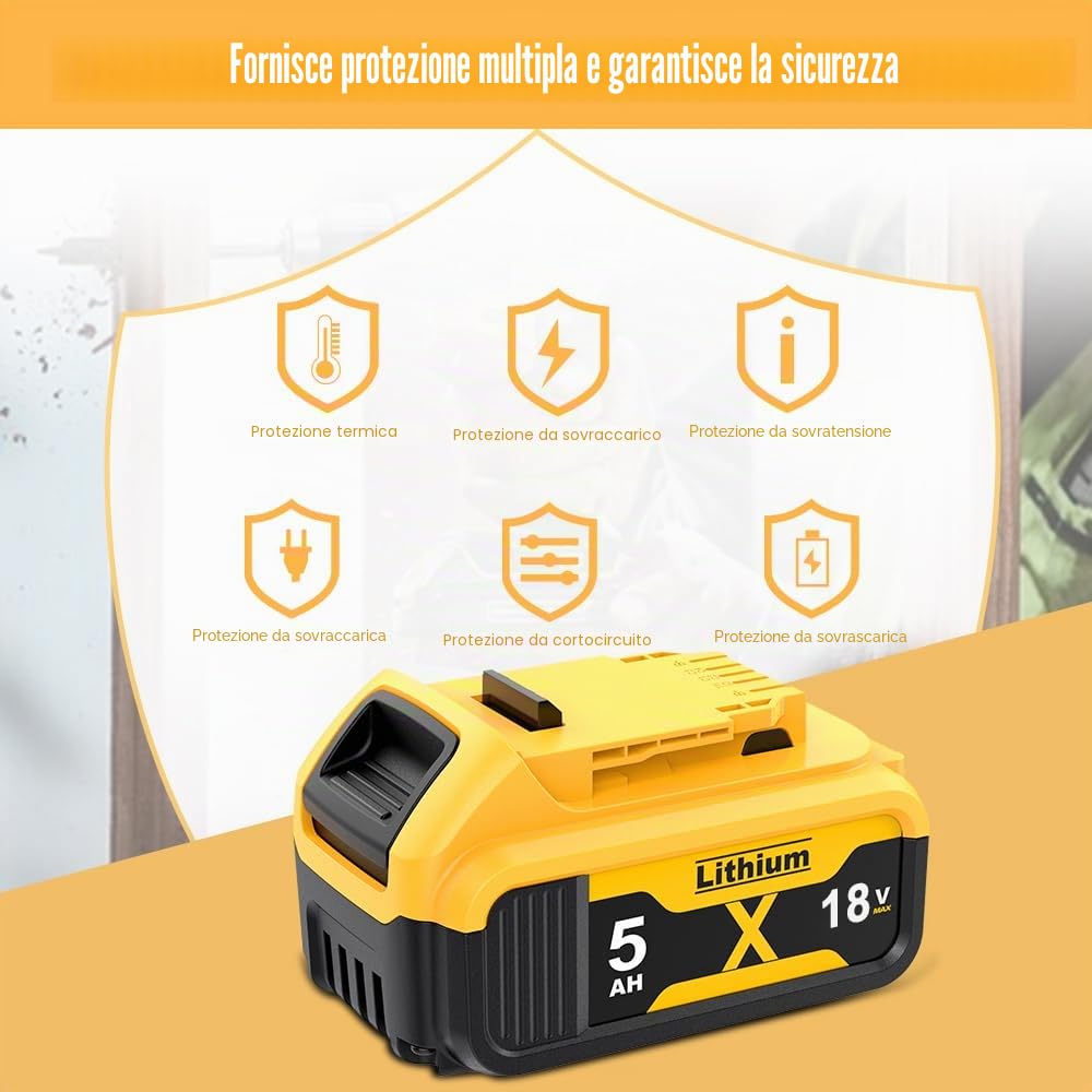 2 pezzi 5000mAh DCB182 batteria di ricambio per Dewalt 18V, 5 Ah di ricambio per batterie Dewalt DCB200 DCB184 DCB101 DCB107 DCB112 DCB105 DCB115 DCB203 con LED per utensili