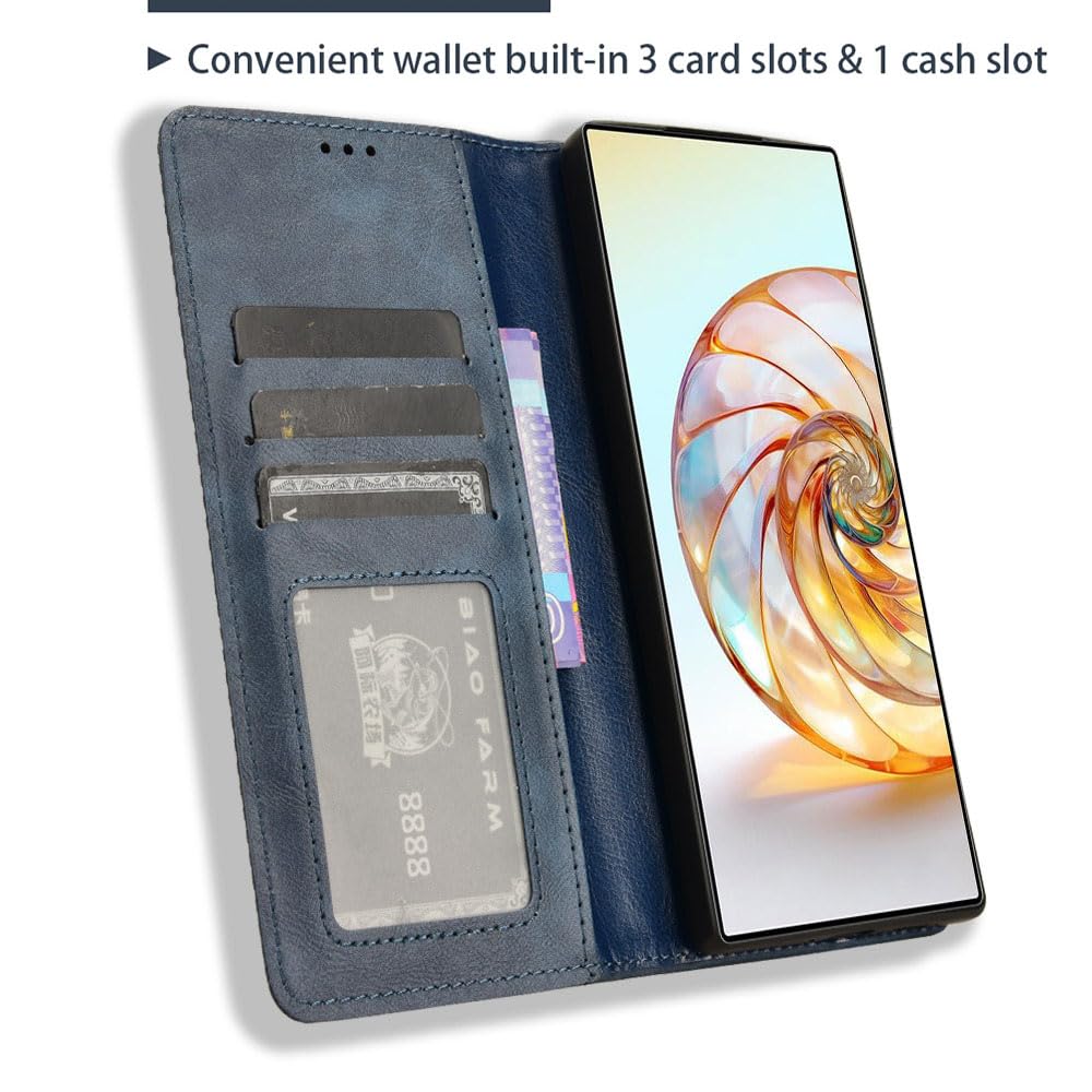 COMAKU Compatible with ZTE nubia Z60 Ultra Case Leather - Flip Cover Protection magnetic Phone Case wallet with Card Holder - Blue - Image 4