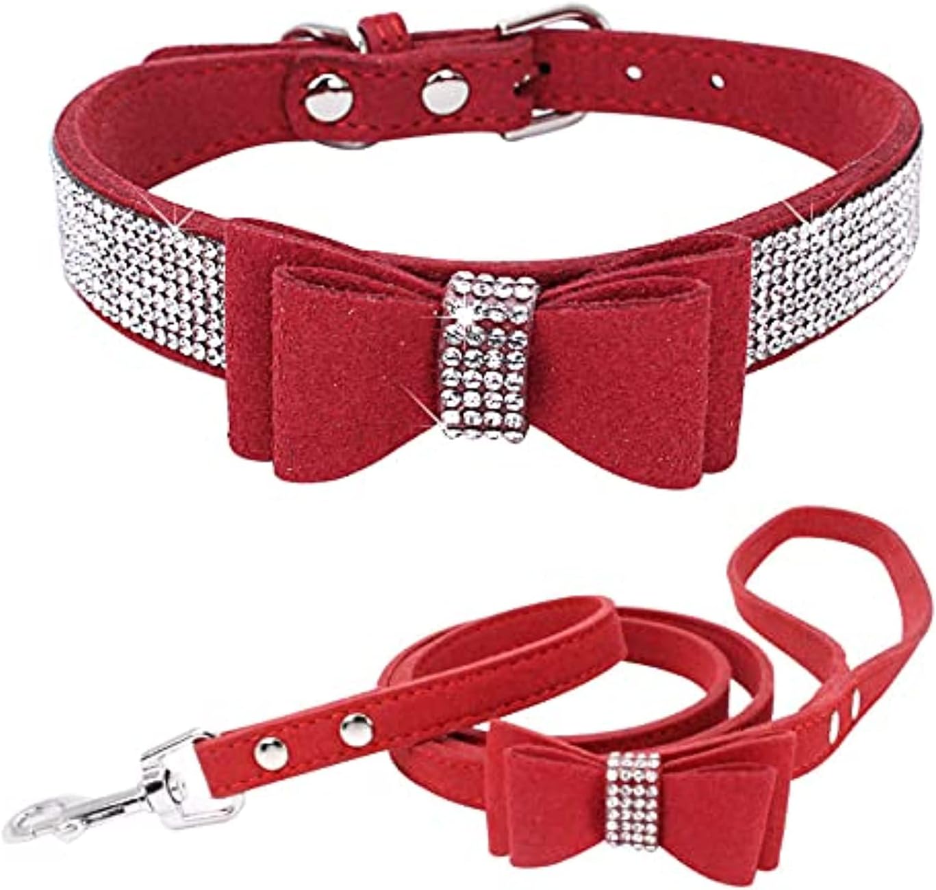 Rhinestone Bowtie Dog Collar for Girls Boys,Cute Dazzling Sparkling Soft Suede Leather Pretty Bling Cat Collars Crystal Diamond Pet for Small Medium Large Puppy Kitty Female Male
