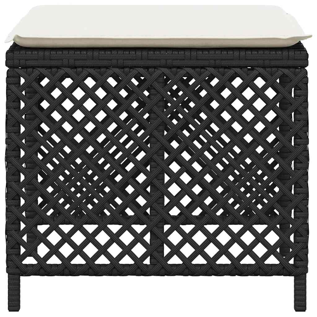 Mangloder - Sgabello da giardino con cuscino, 4 pezzi, nero, 41 x 41 x 36 cm, in polyrattan, resistente alle intemperie, ai raggi UV, in acciaio verniciato a polvere, per balcone, terrazza, salotto