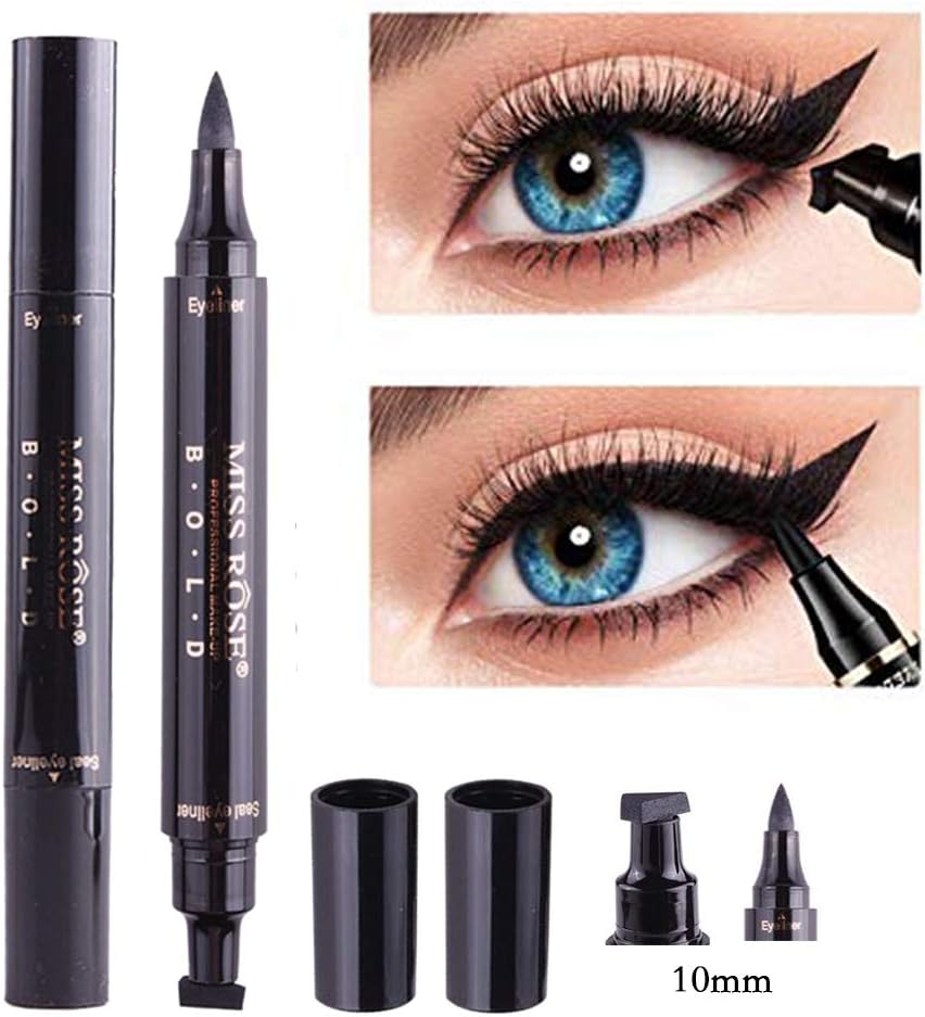 Winged Eyeliner Stamp-2 Pens Dual Ended Liquid Eye Liner Pen Waterproof Smudge Proof Long Lasting eyeliner Vamp Style Tool for Wing or Cat Eye (10mm Classic Black)