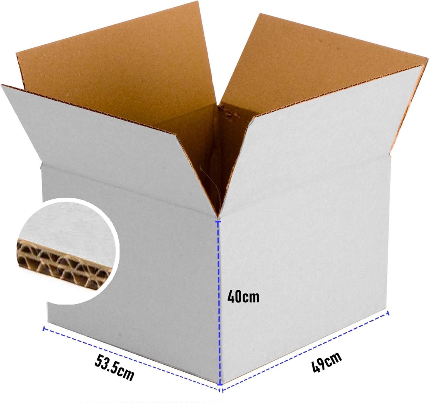 Simpletek - 15 unidades de Caja de Envío de Embalaje Blanca Reforzada de Doble Onda de Carton para Mudanzas | Medidas 535 x 490 x 400 mm